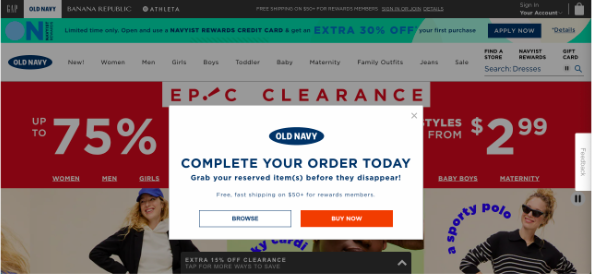Abandoned Cart Web Page Popup | Old Navy - Persado