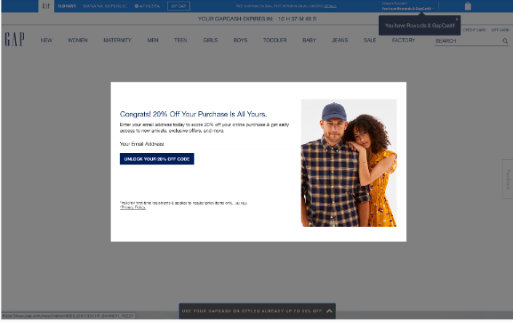 Web Page Popup | Gap - Persado