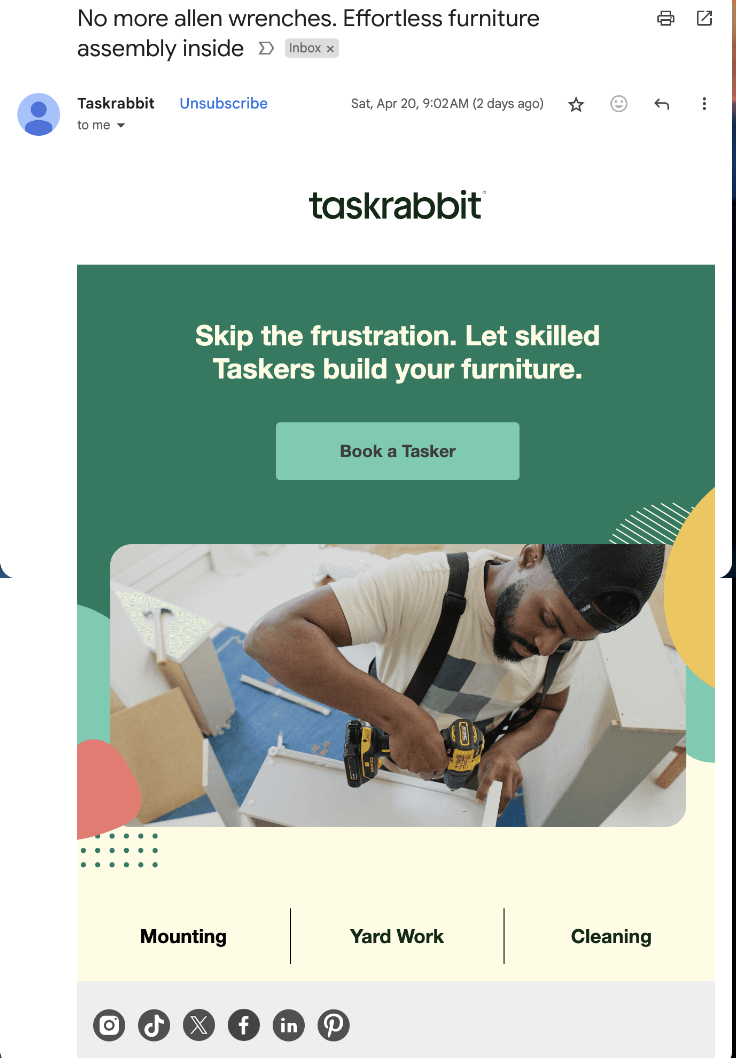 Furniture Assembly Email - Taskrabbit