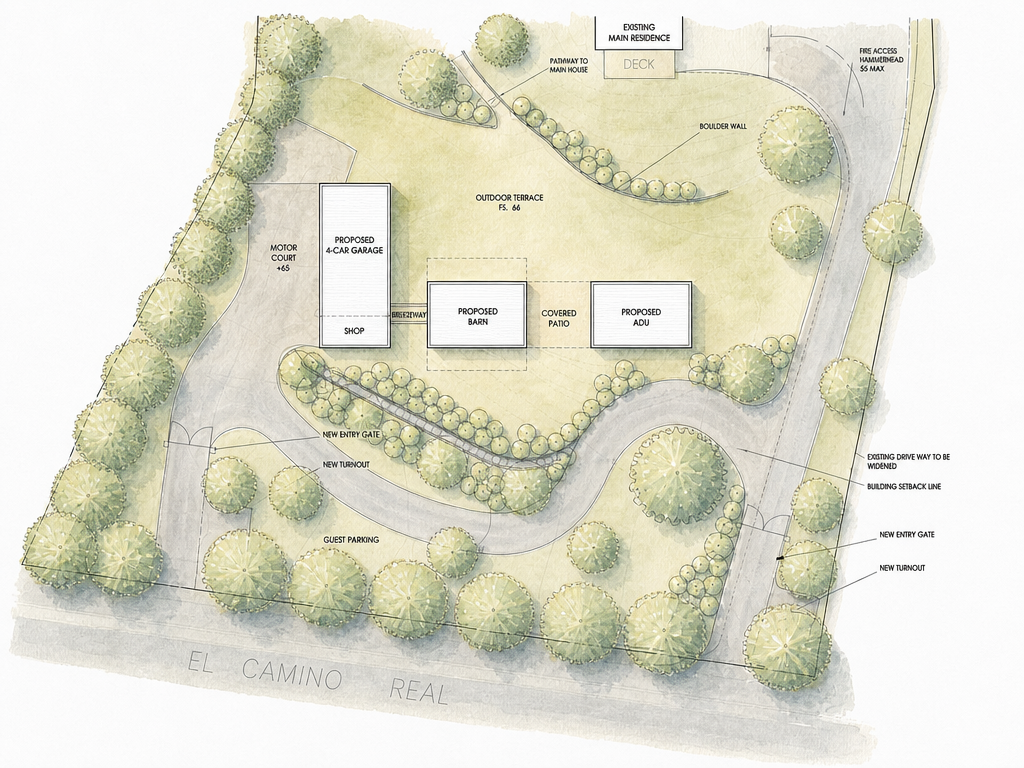 Master Site Plan for  a Rancho Santa Fe Covenant property for a Barn and ADU