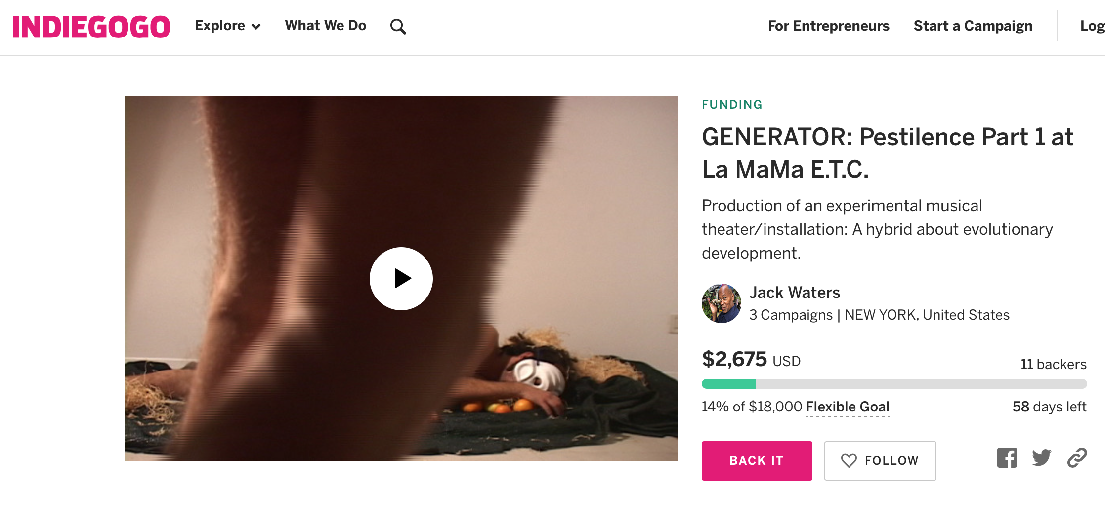 Support Jack Waters & Peter Cramer in GENERATOR: Pestilence Part 1 at La MaMa E.T.C.