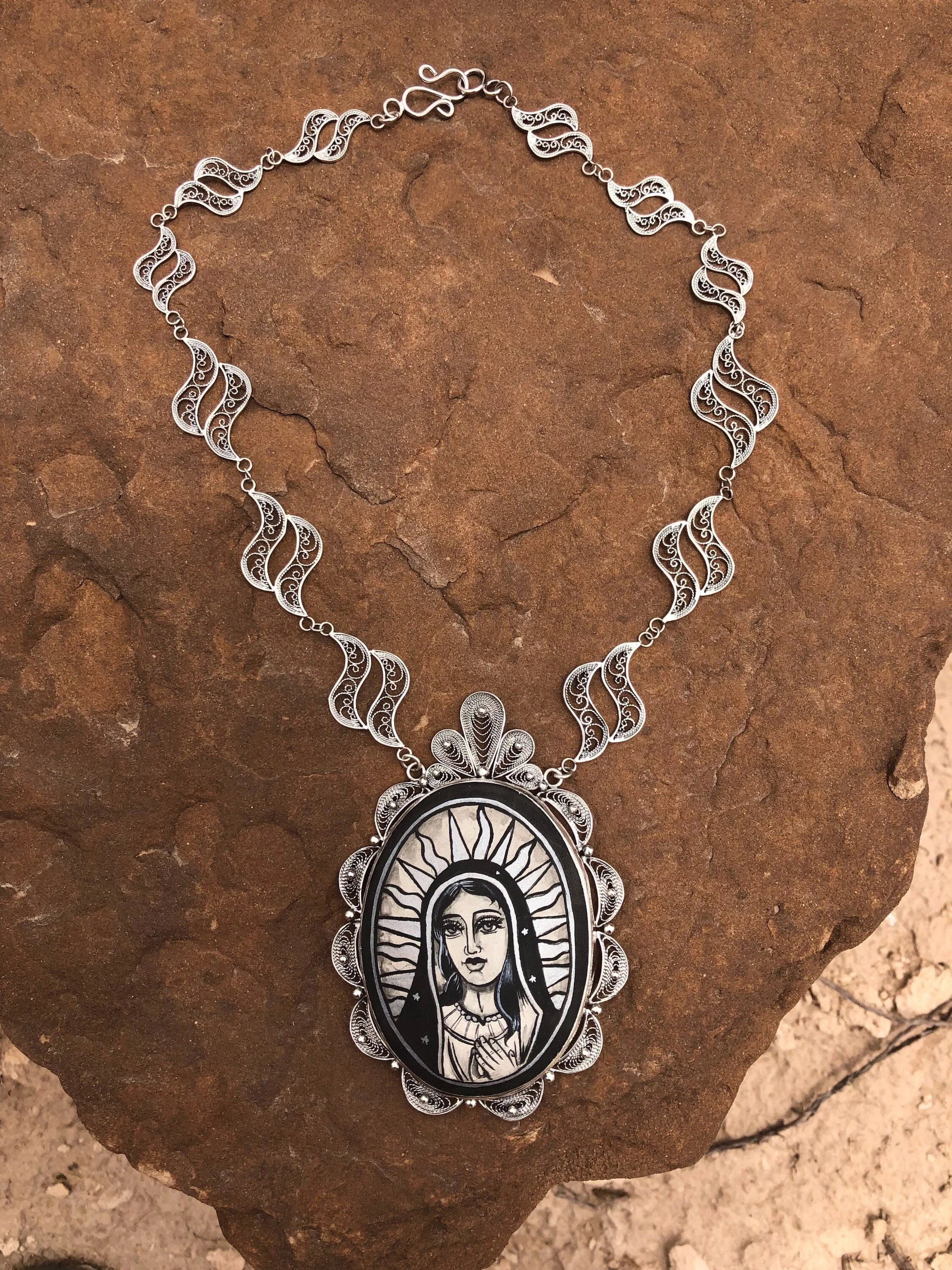 Guadalupe Pendent (collaboration with Rachael Montoya Filigree Artist 2018)
