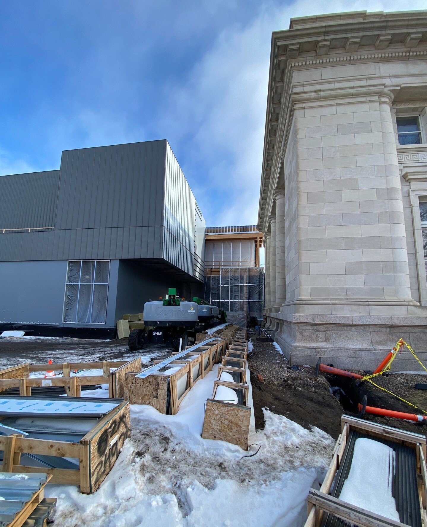 A sneak peek from a month or so ago at the Museum of Nebraska Art (MONA) site visit. Thank you BVH Architecture for sharing these images! We're excited to see the progress on the mass timber addition and renovation of the existing historic museum! ⁠
