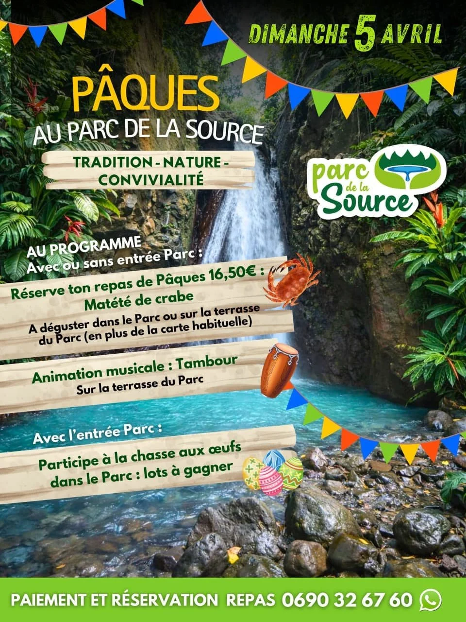 Chasse aux œufs et repas de Pâques en Guadeloupe : vivez un dimanche inoubliable au Parc de la Source 🐣