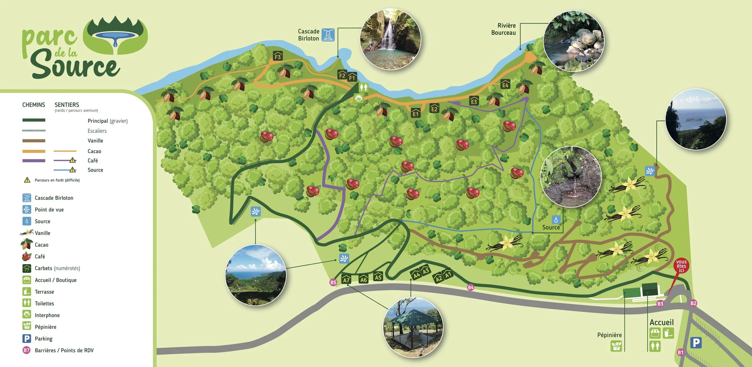 Plan du Parc de La Source Bouillante Guadeloupe