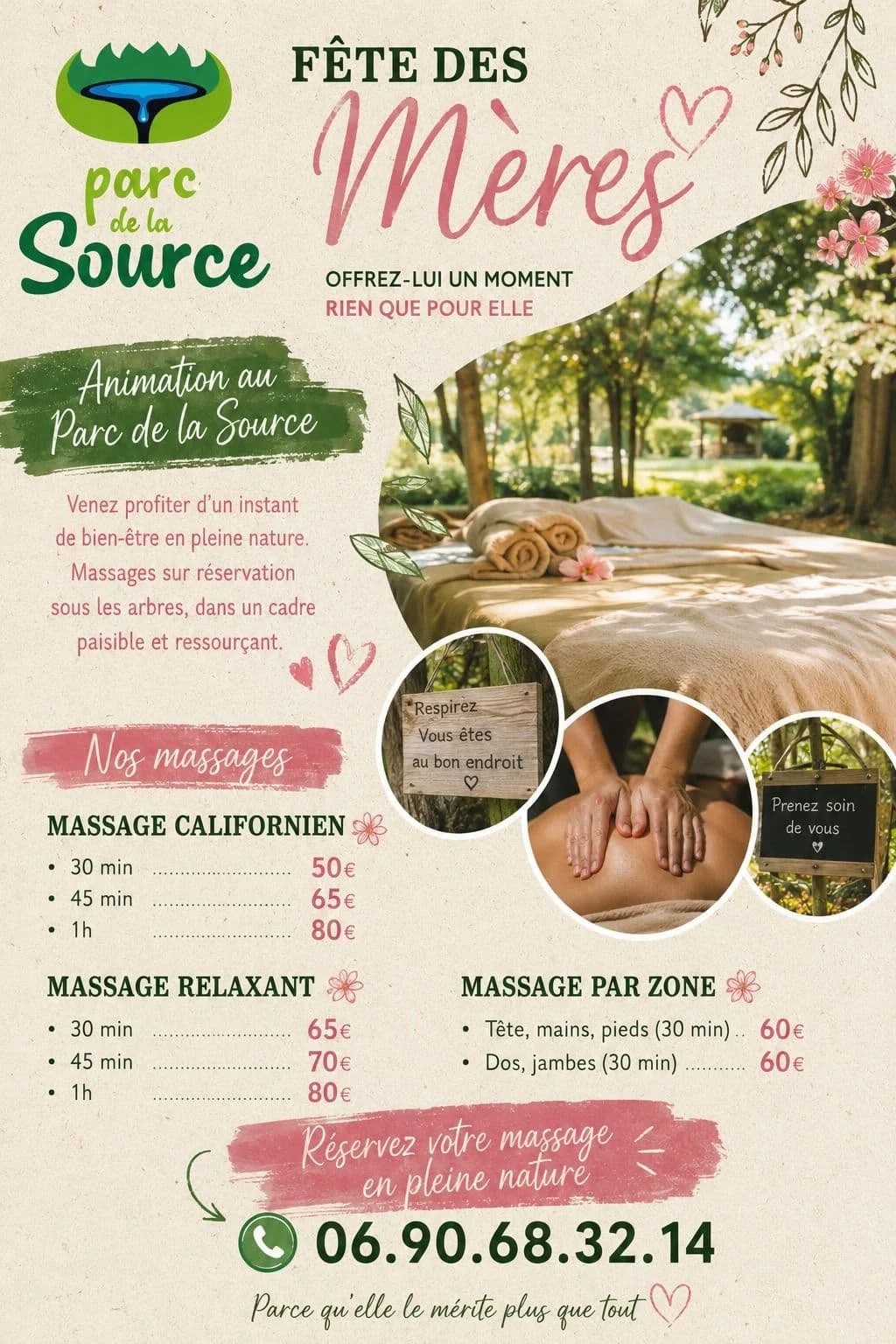 Des massages pour mamans au Parc de La Source