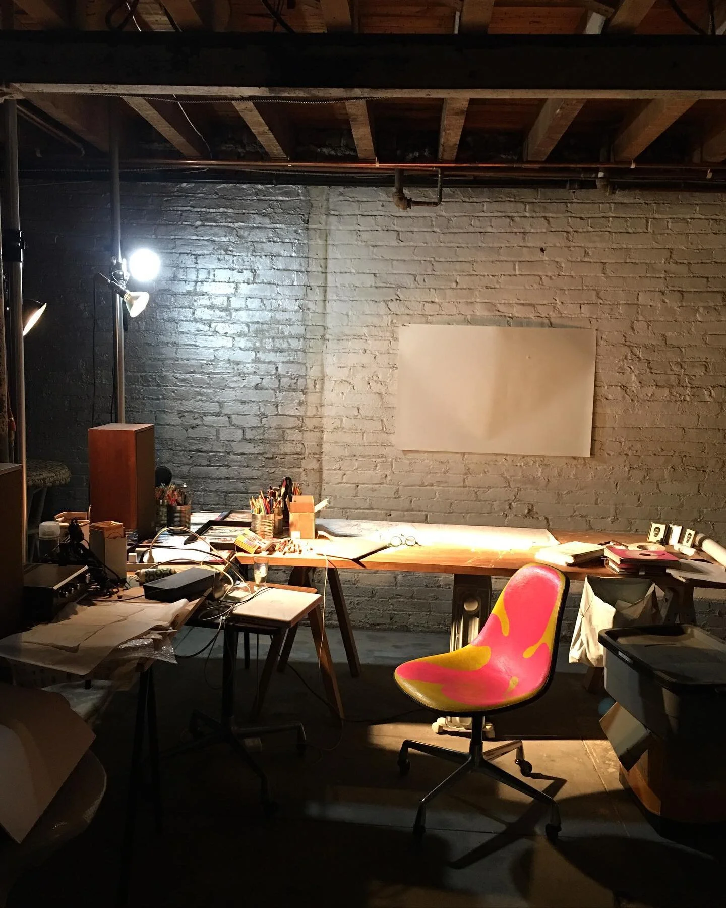 Finally sat up a temporary studio in the basement after years of renovation.#artstudio #brooklyn #drawing
