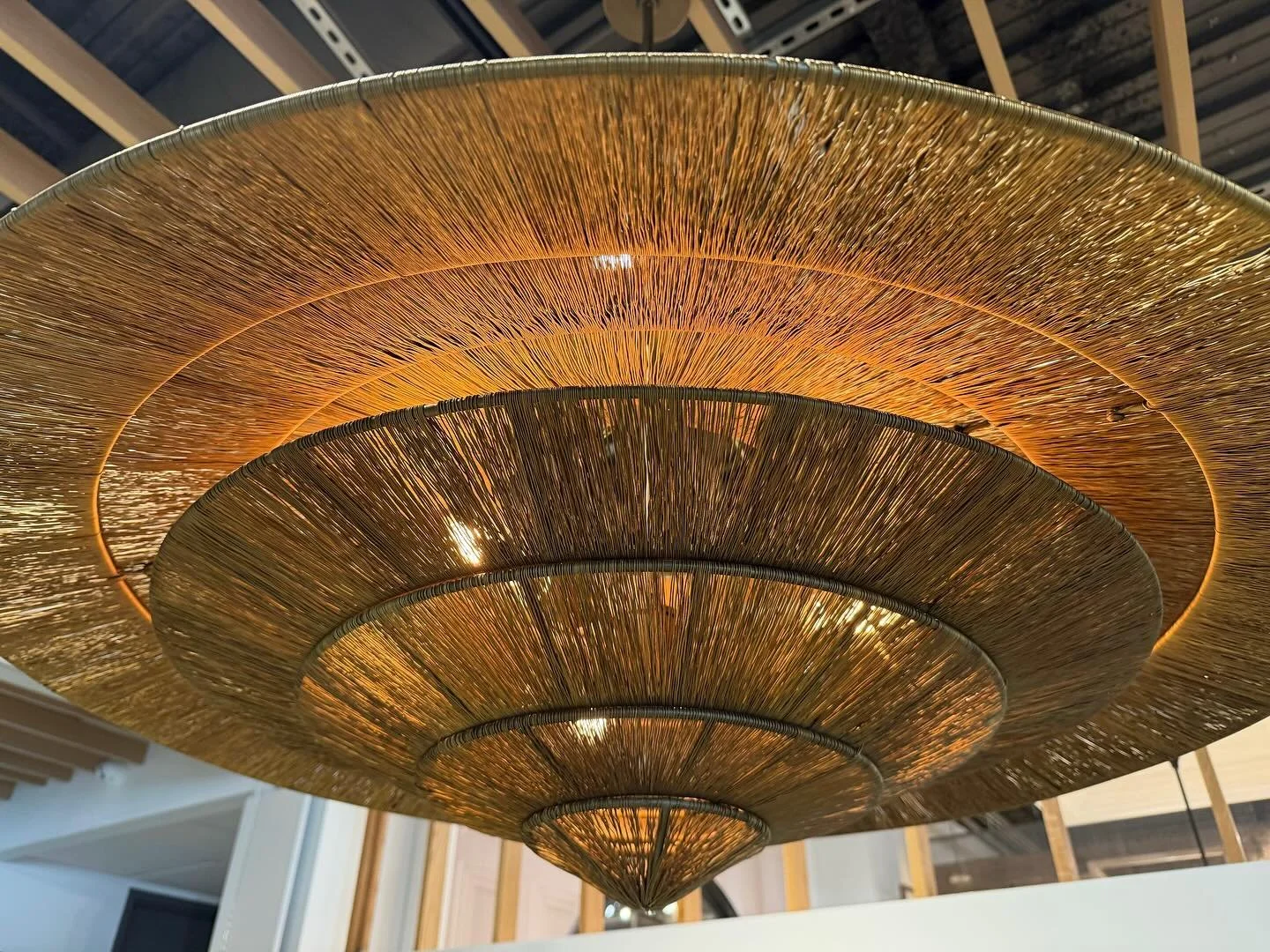 Dine Under Drama
When the ceiling becomes the main event. 🌟
The Lexa pendant  @arteriorshome spotted today @highpointmarket 
Sculptural brass layers shimmer like golden ripples—perfect for spaces that crave warmth and wow.
#Witf