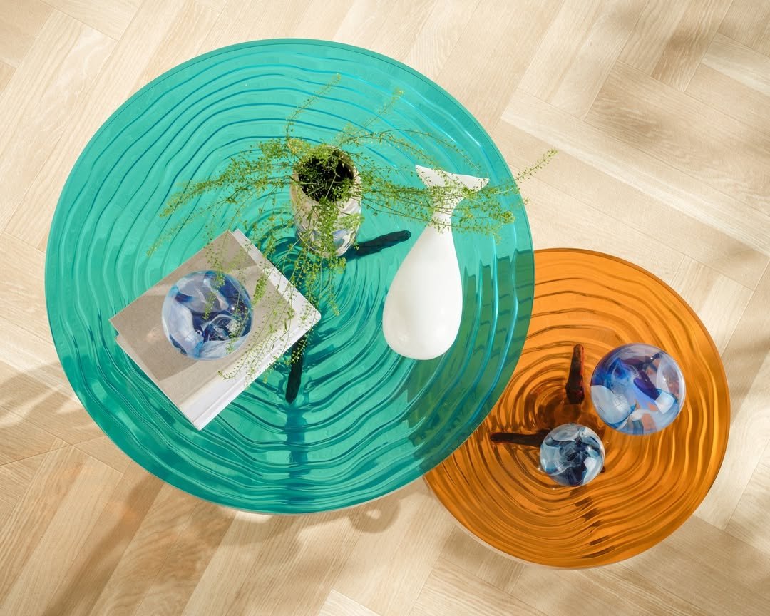 A study in craft and movement.

The Terina Side Table by @madegoods is created upside down, with resin carefully poured to form a surface inspired by the rhythm of ocean tides. Finished in amber or tropical blue, each tabletop is entirely one of a ki