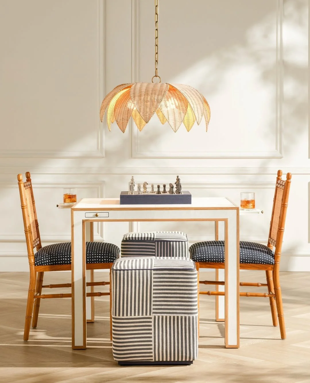 Evenings, elevated.

The Kennedy Game Table from @madegoods arrives in pristine vintage faux shagreen, framed with a light bleached oak veneer border &mdash; a nod to retro glamour with a refined edge.

Built-in cup holders on each side keep the focu