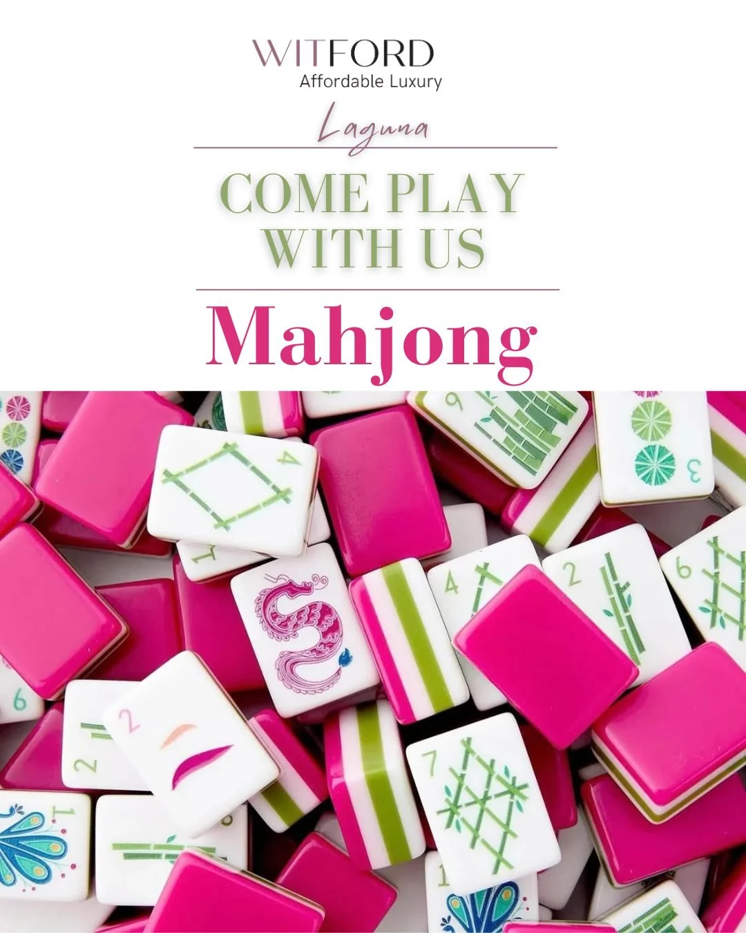 Come Play With Us, April 8th during the New Beginnings Market @lagunadesigncenter.

Mahjong is having a moment - again! 

Join us to learn about the ancient game Mahjong from the master players from Mahjong OC @mahjongoc

Wednesday April 8th from 12-