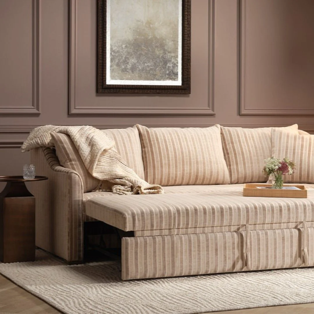 Tailored softness, designed to adapt.

The Lily Trundle Bed from @burtonjamesinc balances generous proportions with refined detailing&mdash;graceful sloping arms and knife-edge back pillows shaping a silhouette that feels both inviting and composed. 