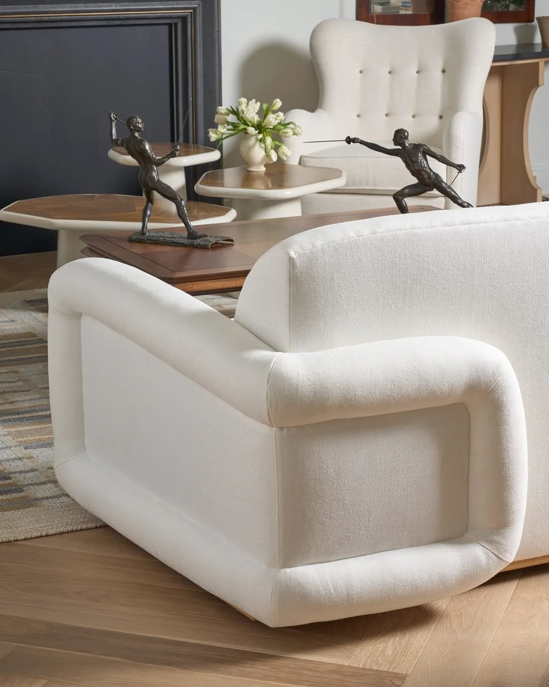 A closer look reveals where form begins to speak.

From the David Phoenix Collection (@davidphoenixinteriordesign) for @hickorychair, the El Dorado Sofa reinterprets classic glamour through a refined, modern lens. Sculptural arms with inset panels cr