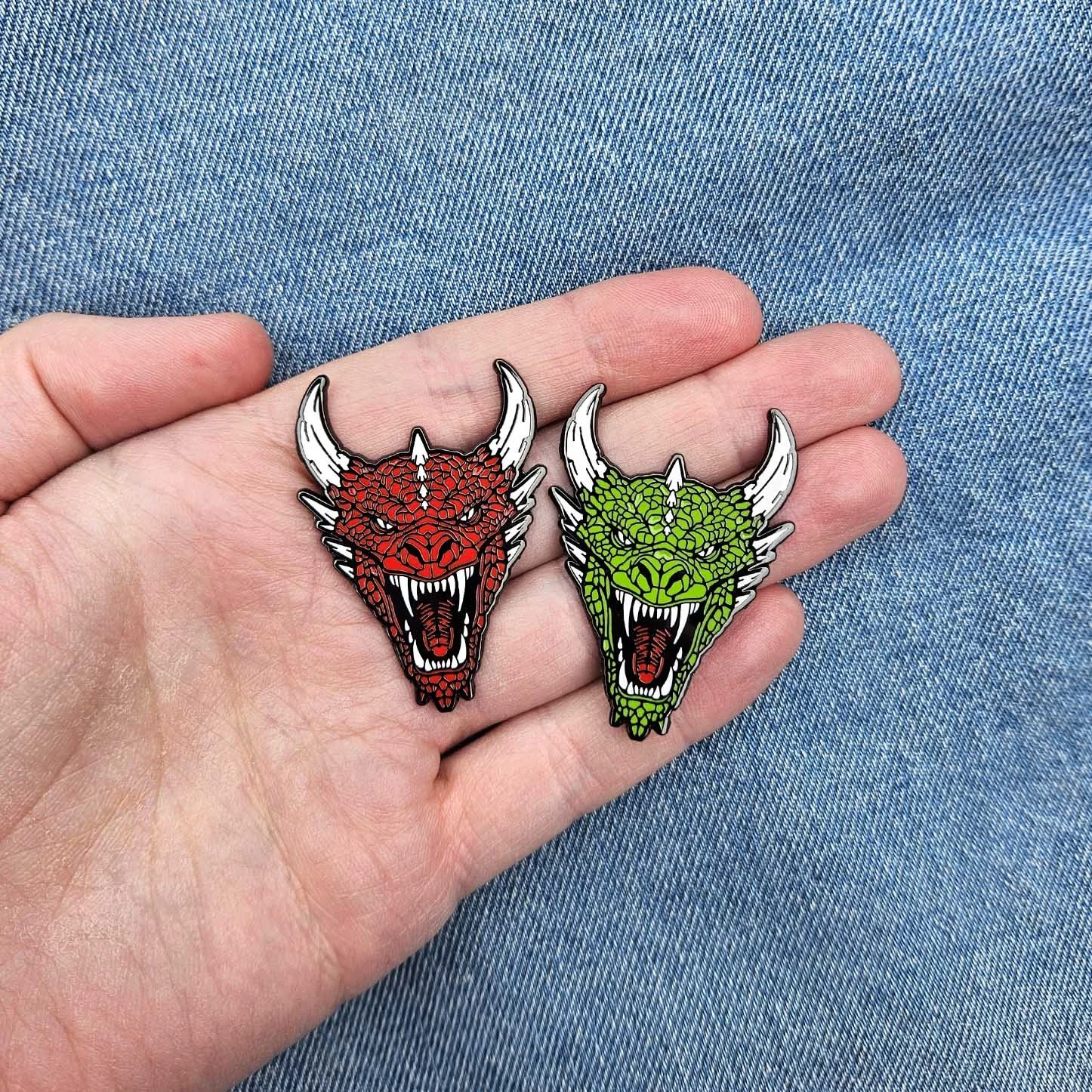 red dragon pin western horned green dragons enamel pins wyvern drakes fantasy pin collector.jpg