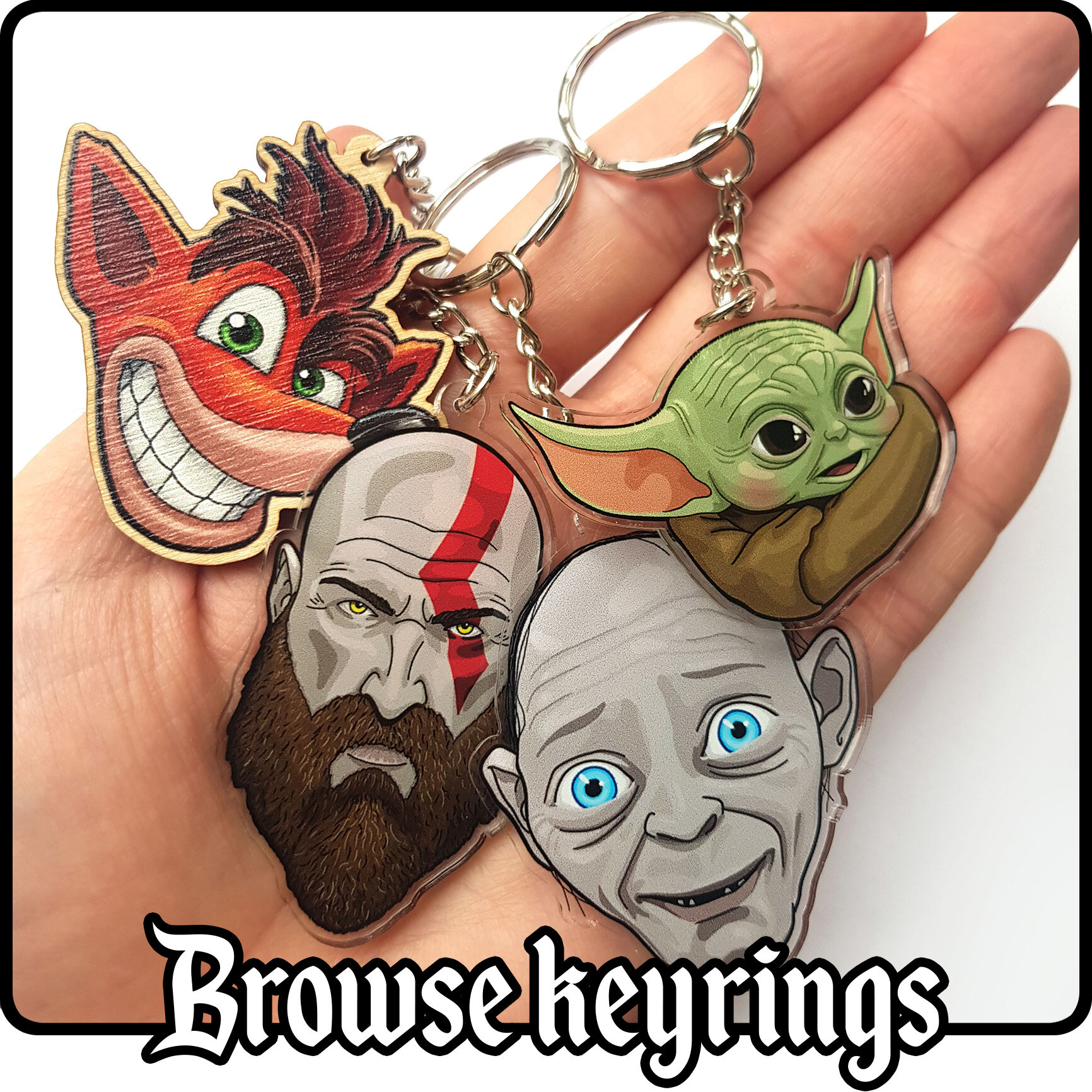 acrylic keyrings wooden charms eco friendly pop culture fandom shops amazing gift ideas video gamers browse.jpg