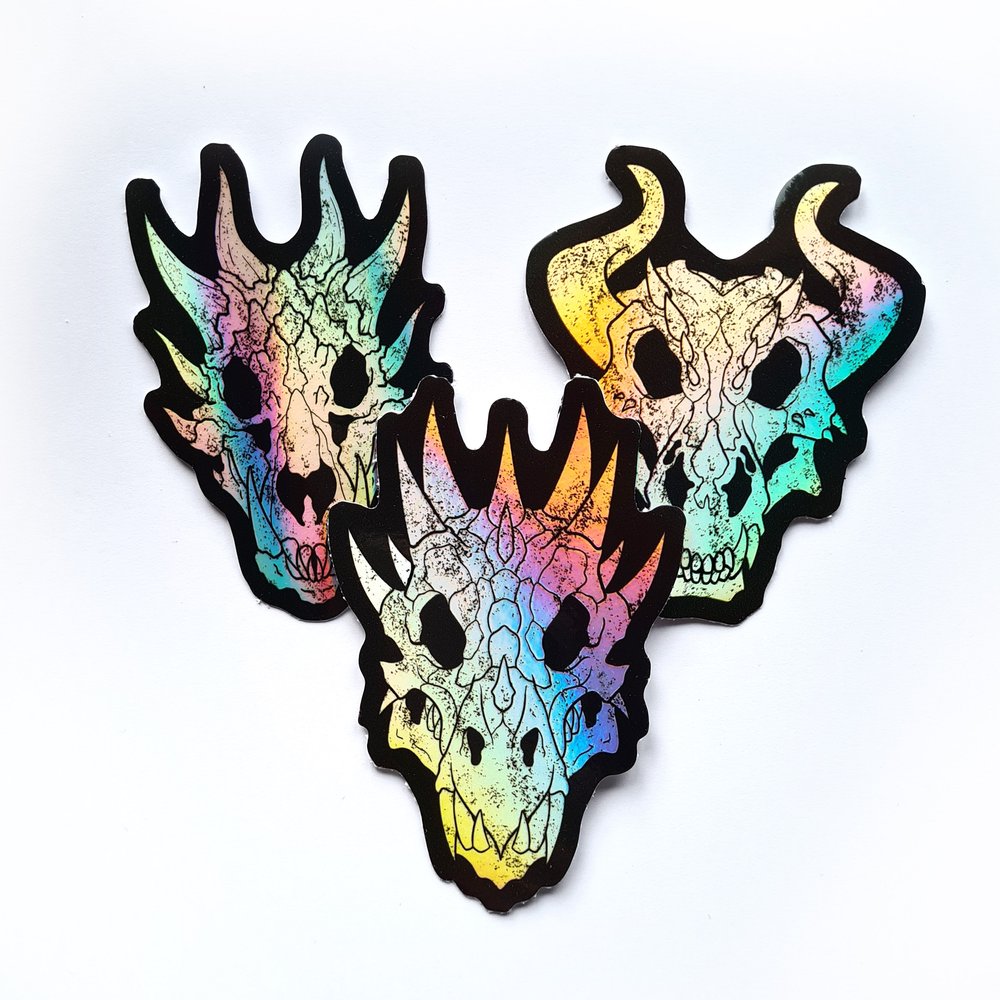 Fantasy dragon skull decals pearlescent / holographic demon