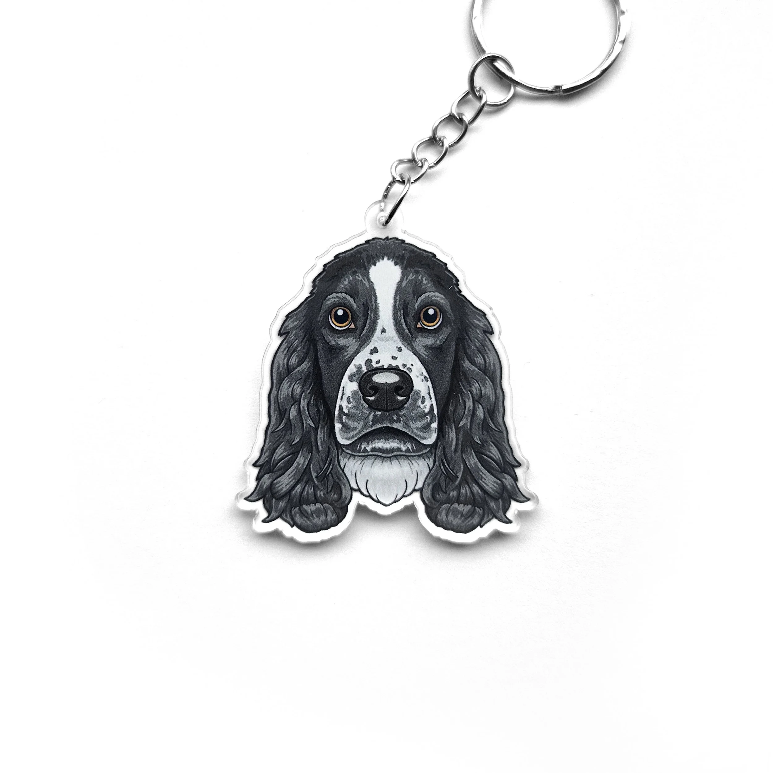black white spaniel key rings keychain blue roan color spotted pied.jpg