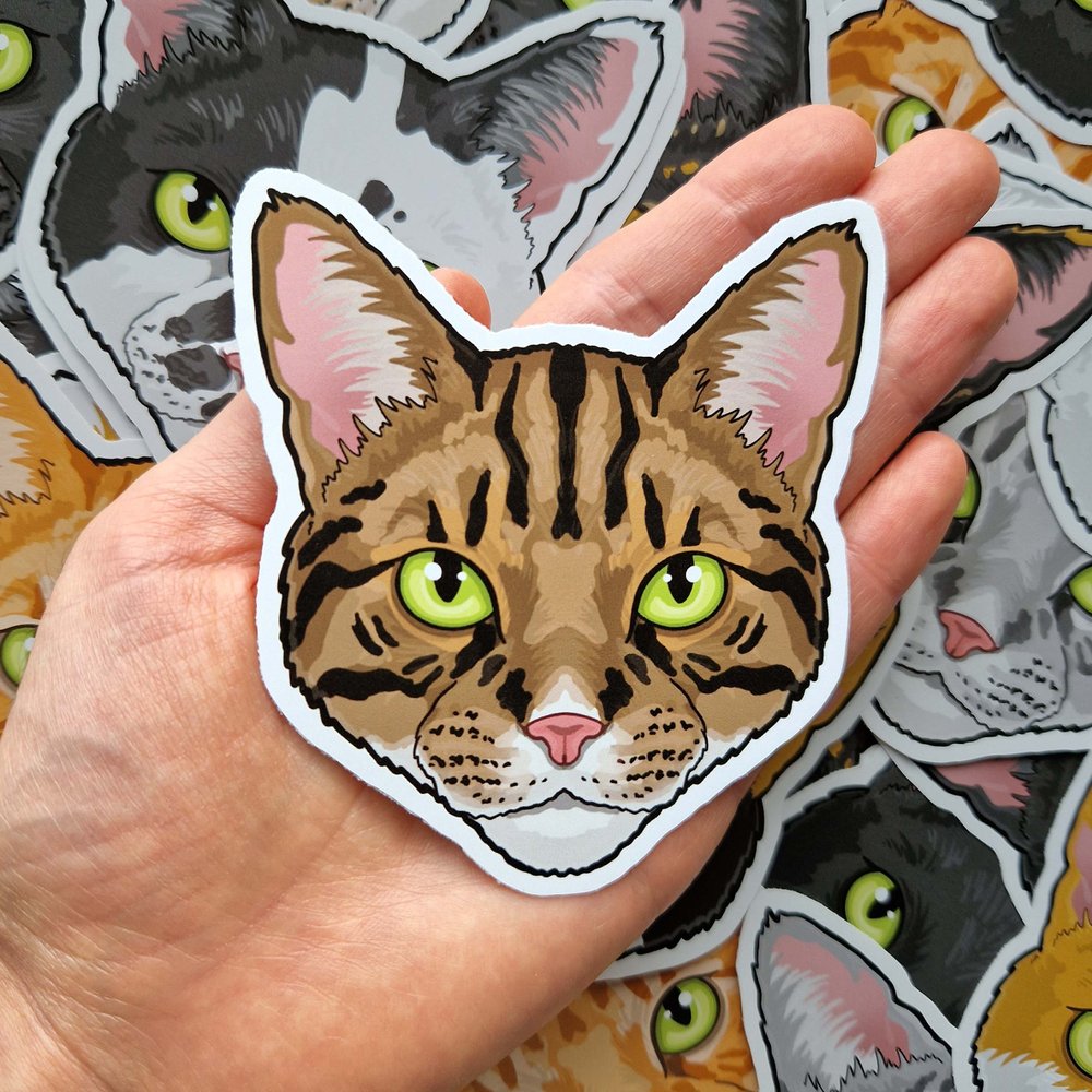 Cat stickers! Domestic cats / house cat sticker vinyls decals, black,  white, spotted, tabby felines — Sketched by Ste