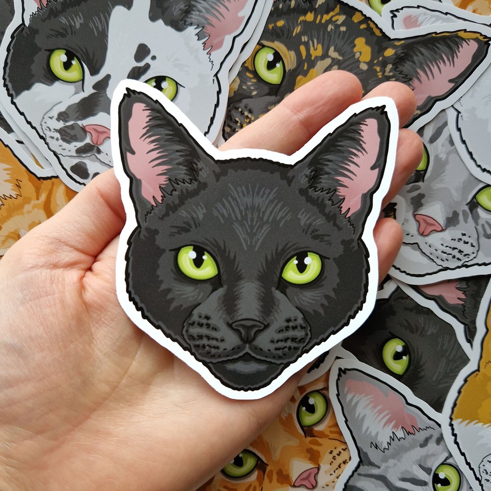 Cat stickers! Domestic cats / house cat sticker vinyls decals, black,  white, spotted, tabby felines — Sketched by Ste