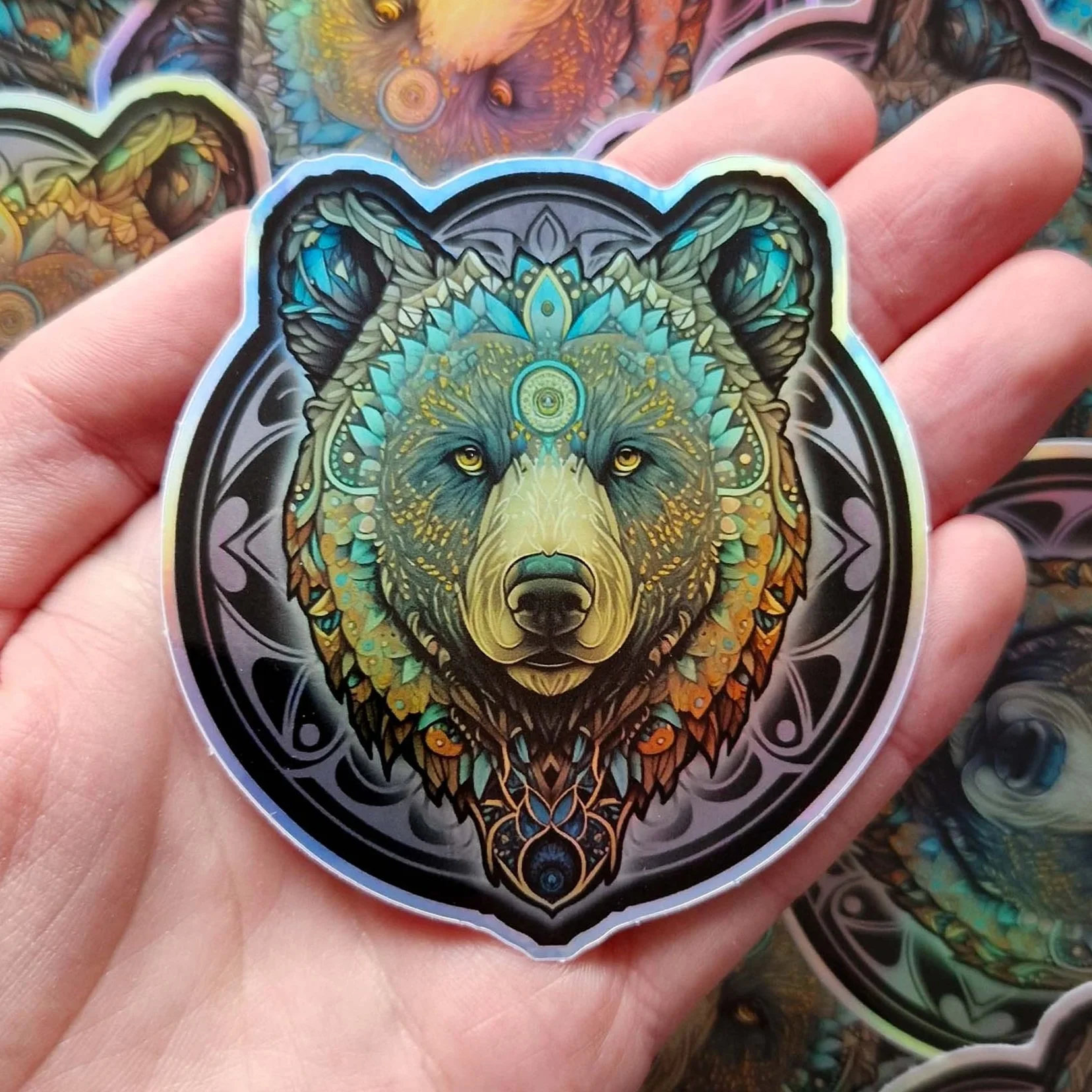 HOLOGRAPHIC BEAR MANDALA stickers