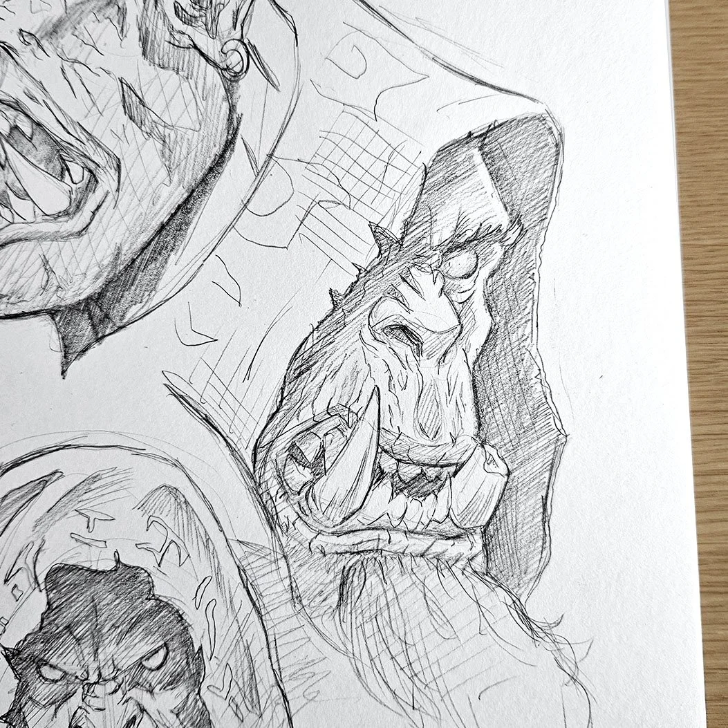 Orc Studies from World of Warcraft - Pencil sketching to Build a Visual Library
