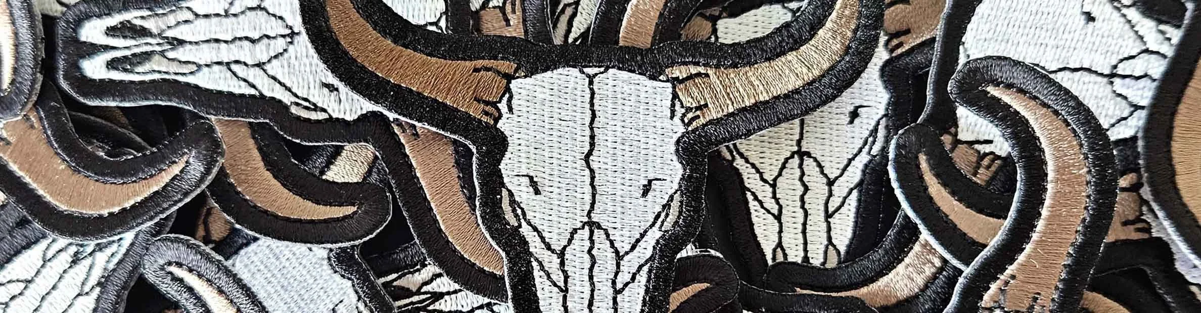 Bull Skull Embroidery Patch – gothic animal skull iron-on for jackets and denim vests