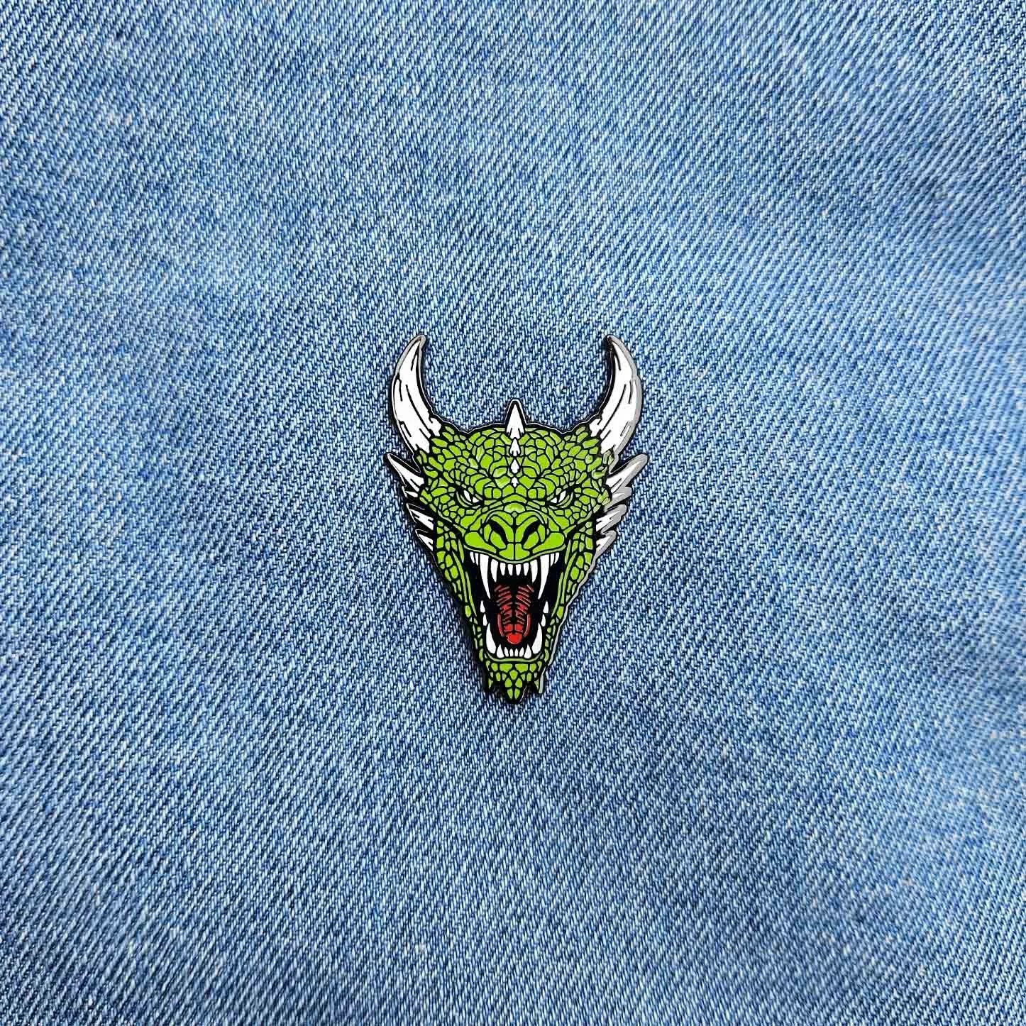 traditional green dragon pin western european dragons tattoo wyvern drake horned fantasy creature pins.jpg