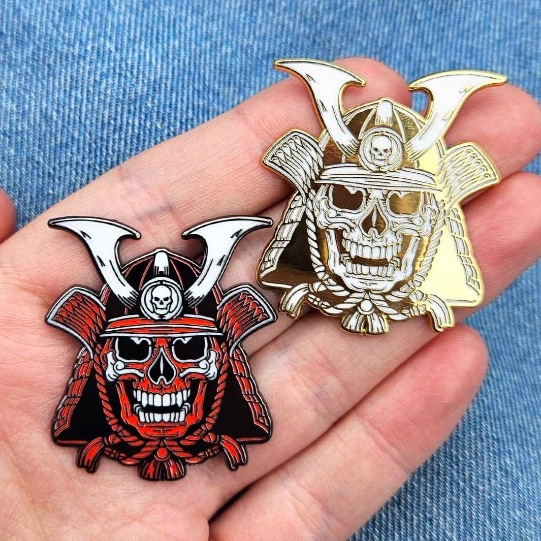 Samurai skull enamel pin Japanese Warrior pins