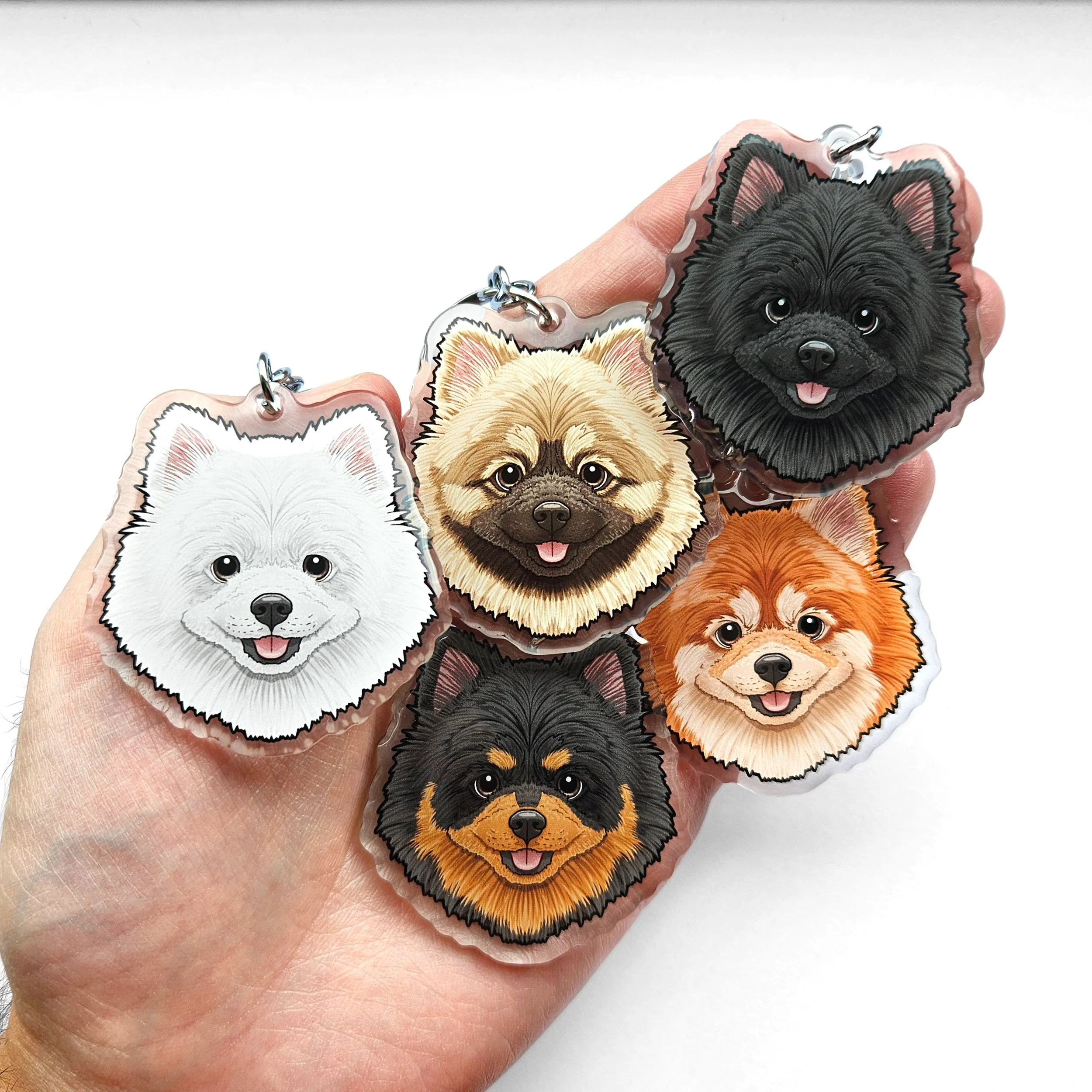 pomeranian keyrings pom dog collar charms black white cream wolf sable orange tan red fut pattern cute dog breed gifts.jpg