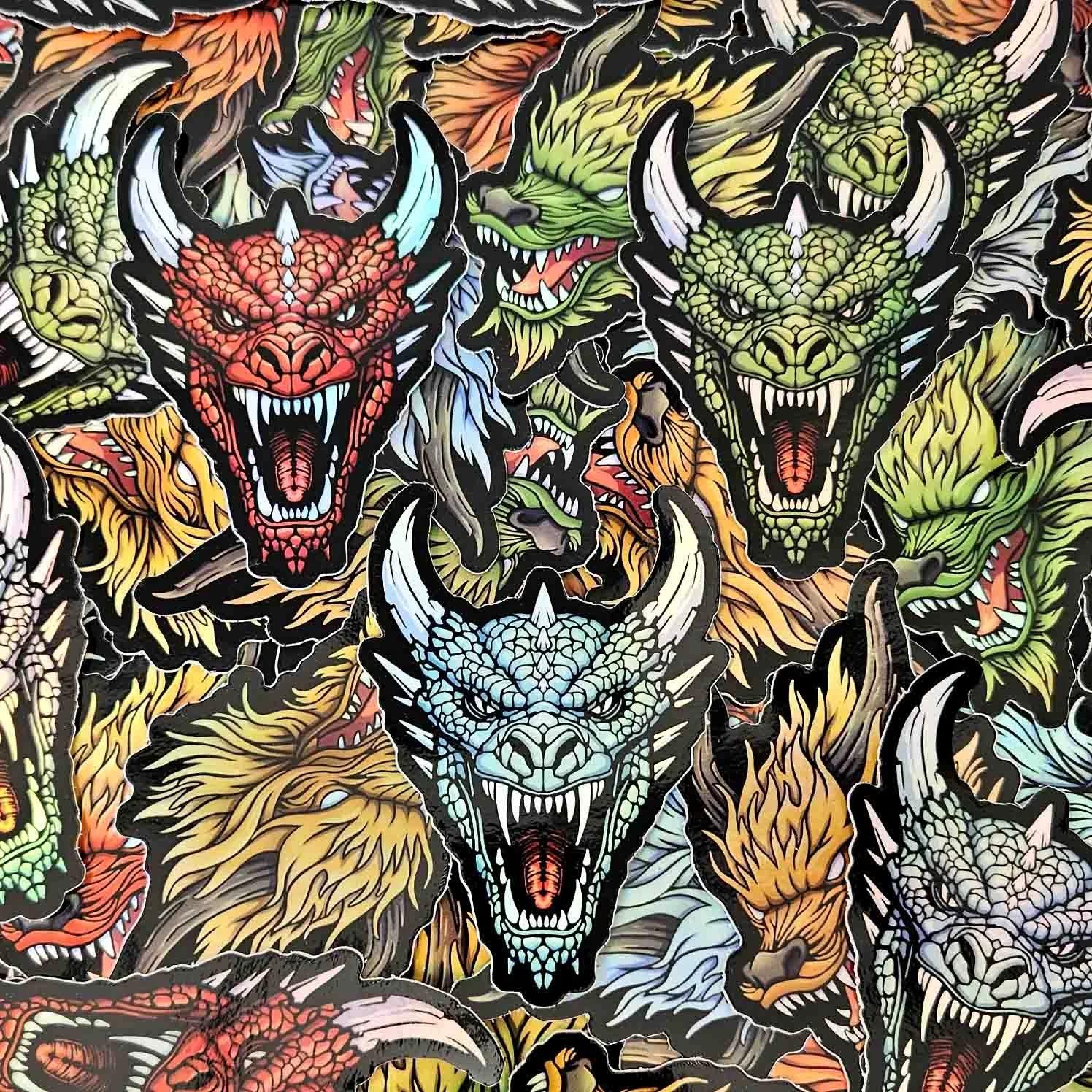 western dragon holographic sticker red blue green colour scales horned dragons decal vinyl western.jpg