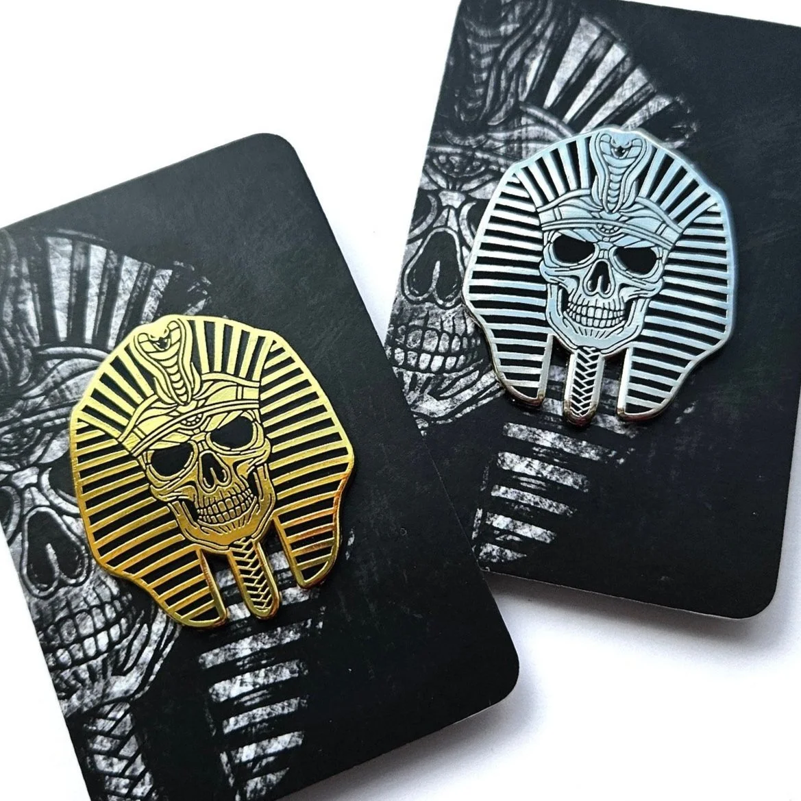 Egyprian skull pin / gold Pharaoh enamel pins