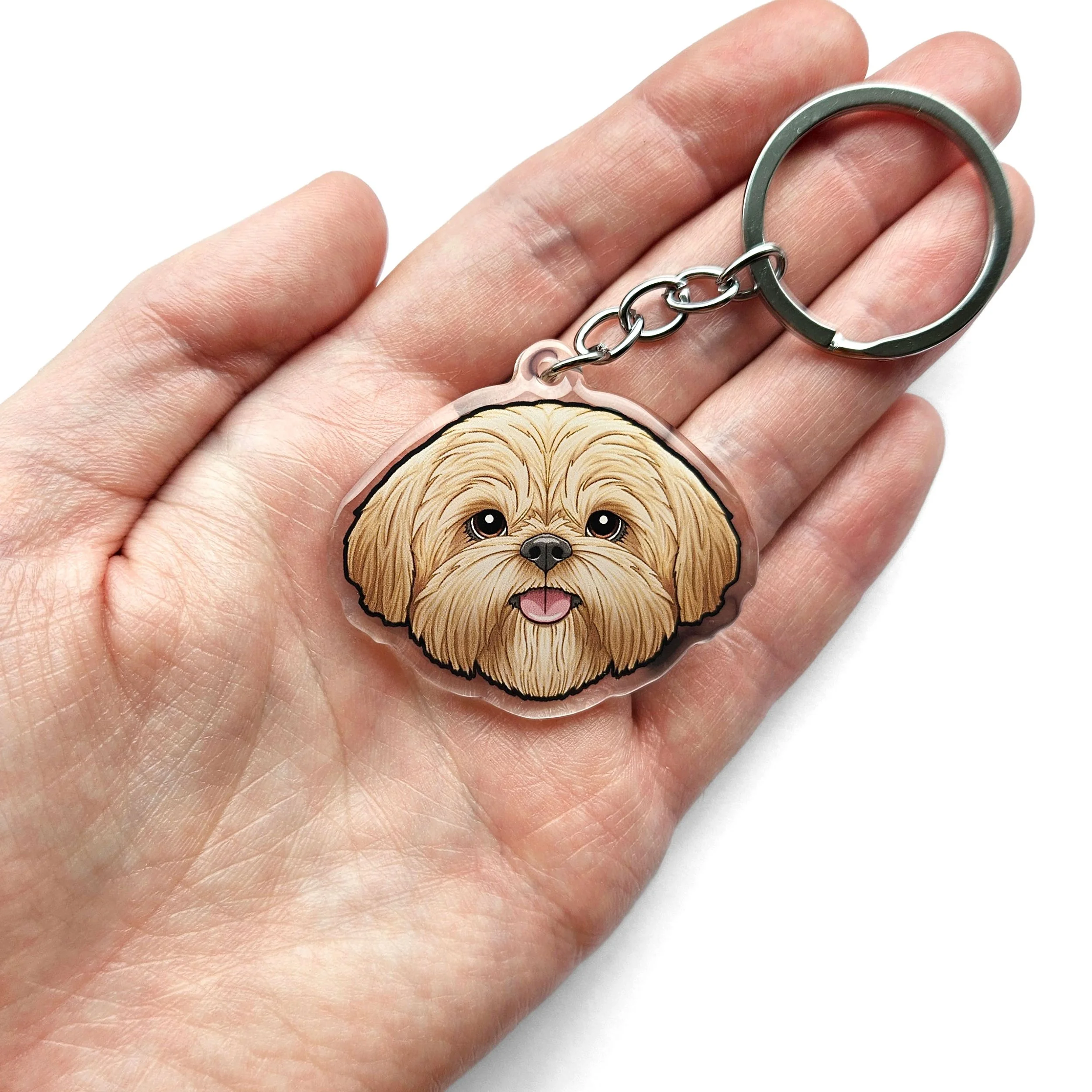 cream lhasa apso beige light brown shih tzu key ring dog collar charm gift idea cute small dog breeds.jpg