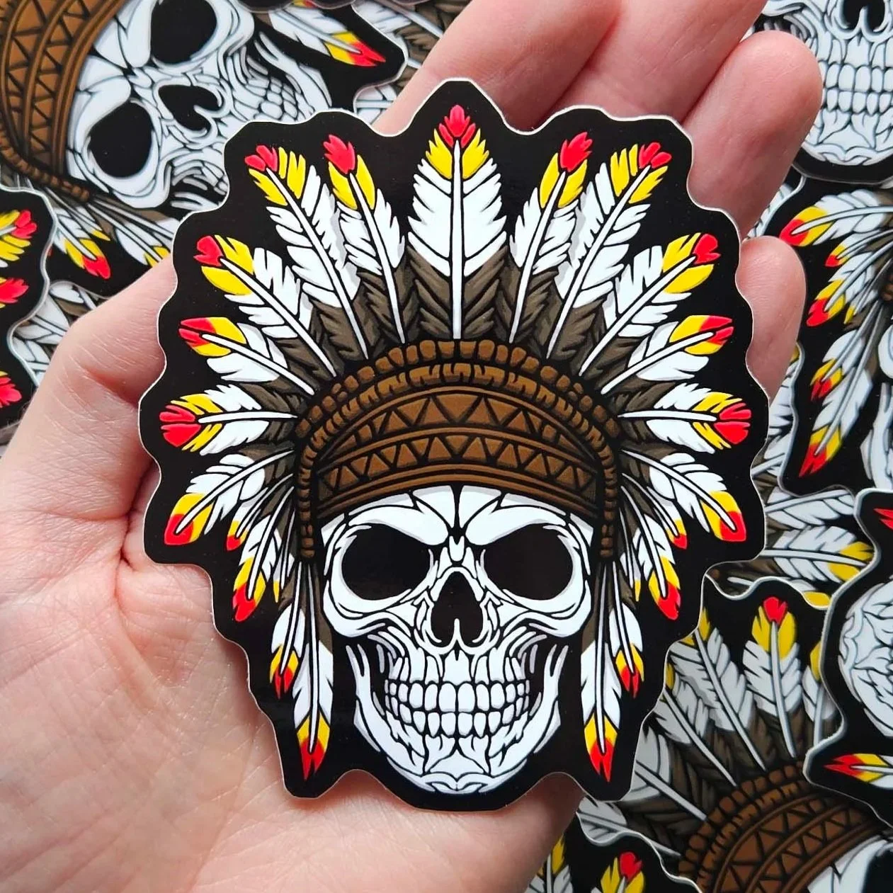 APACHE TRIBAL WARRIOR SKULL glossy sticker