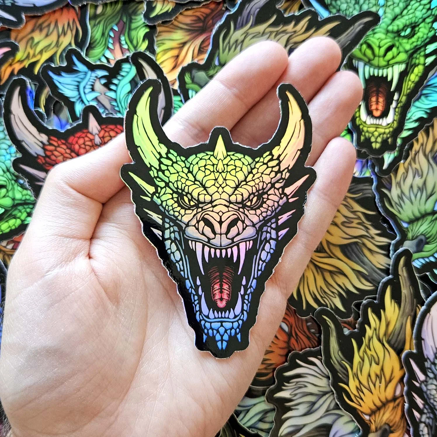 holographic blue horned dragon stickers western dragons european fire drake wyvern scales decal vinyl.jpg