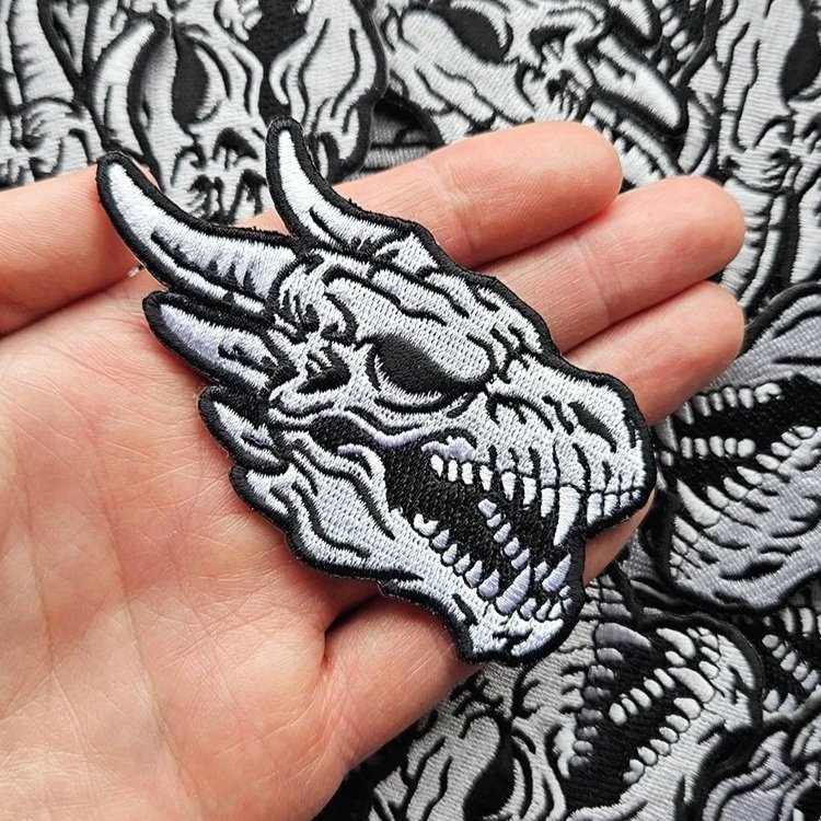 HORNED DRAGON SKULL EMBROIDERY PATCH