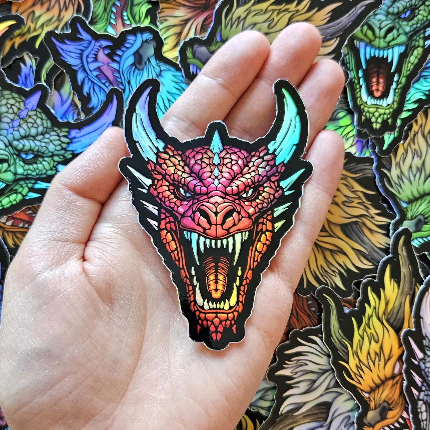 traditional red dragon sticker holographic western dragons tattoo design weatherproof car decal laptop vinyl.jpg