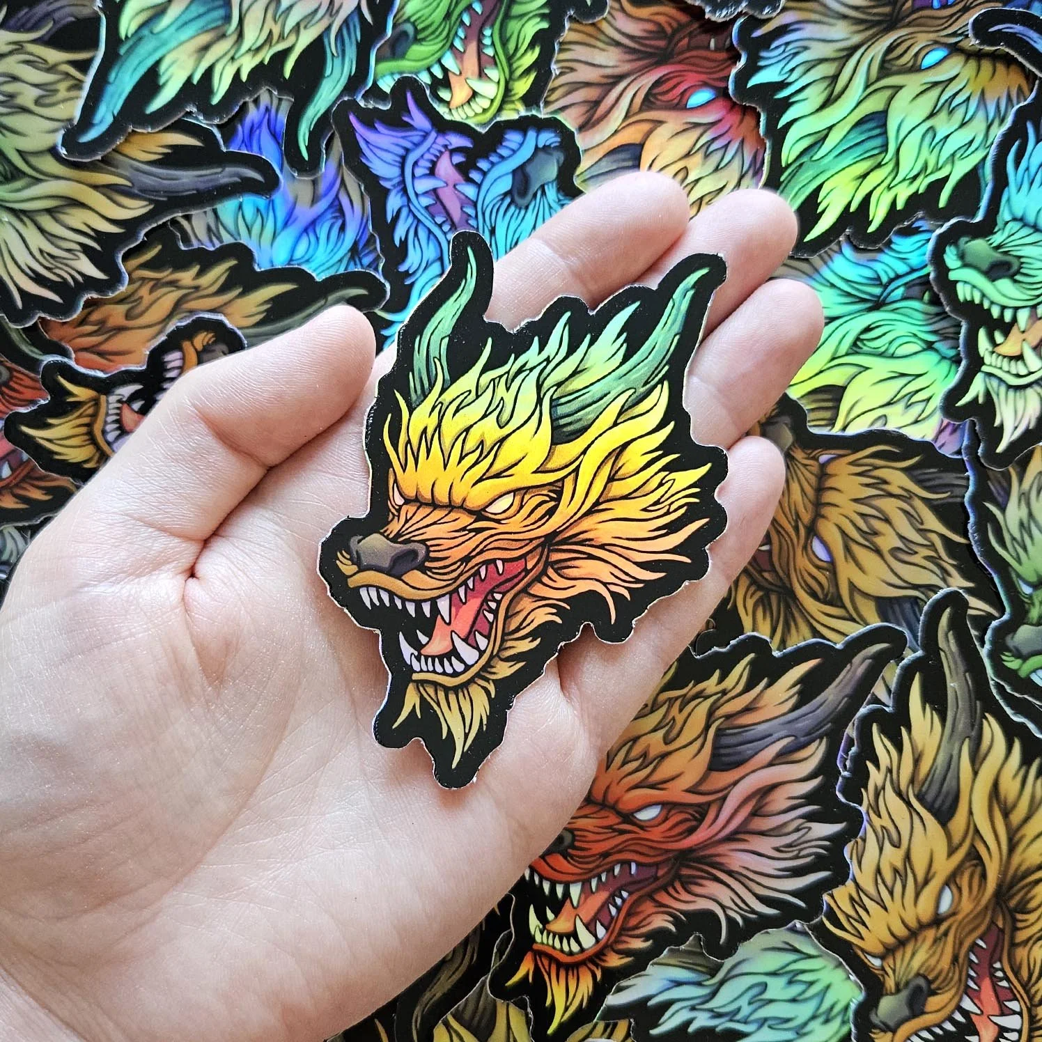 orange dragon holographic stickers traditional easterndragons snake furry horned yellow fire decal.jpg