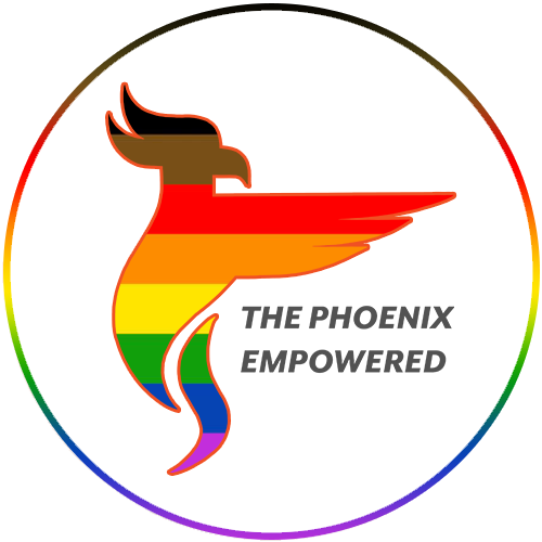 A Pride Sticker of The Phoenix Empowered Logo