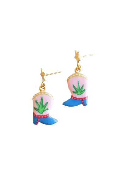 Pink Agave Cowboy Boot Earrings