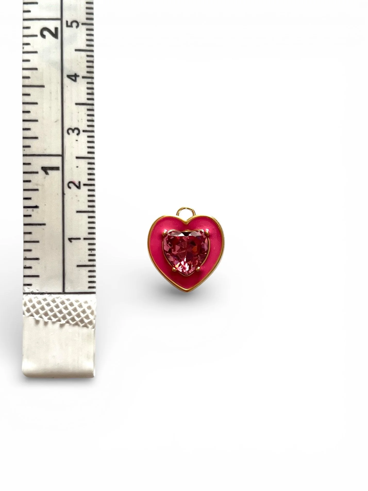 pink enamel heart with jewel gold border charm