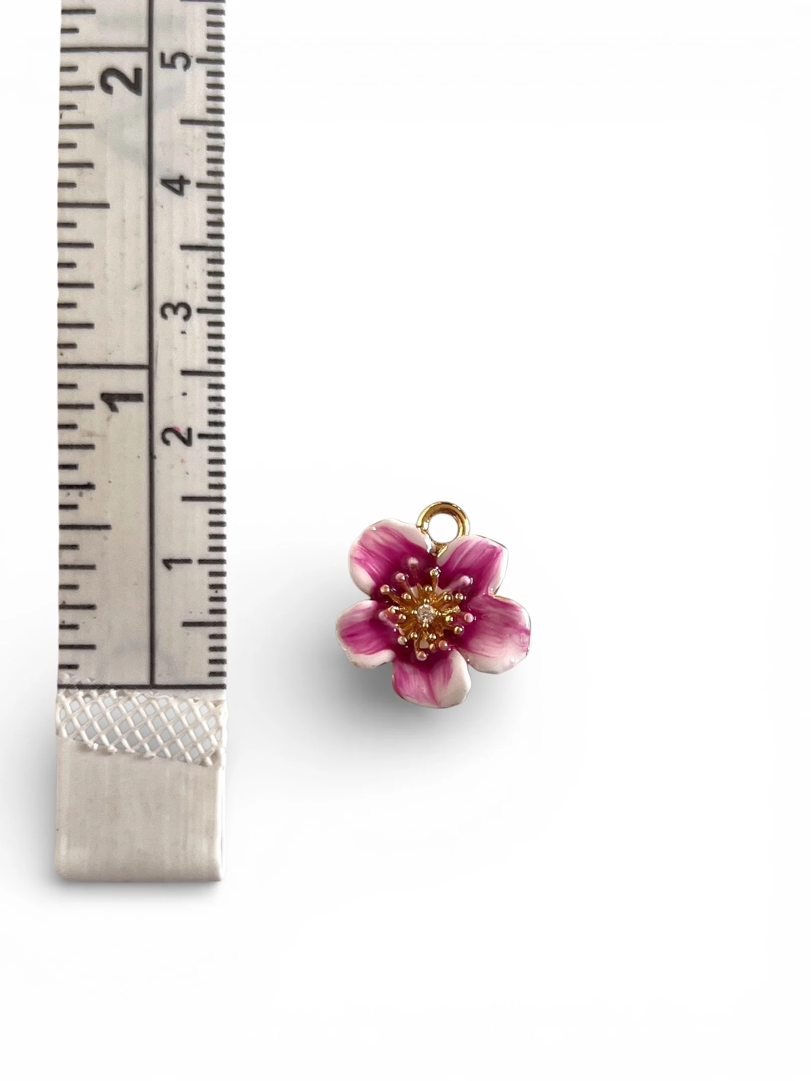 Pink enamel flower charm with gold details