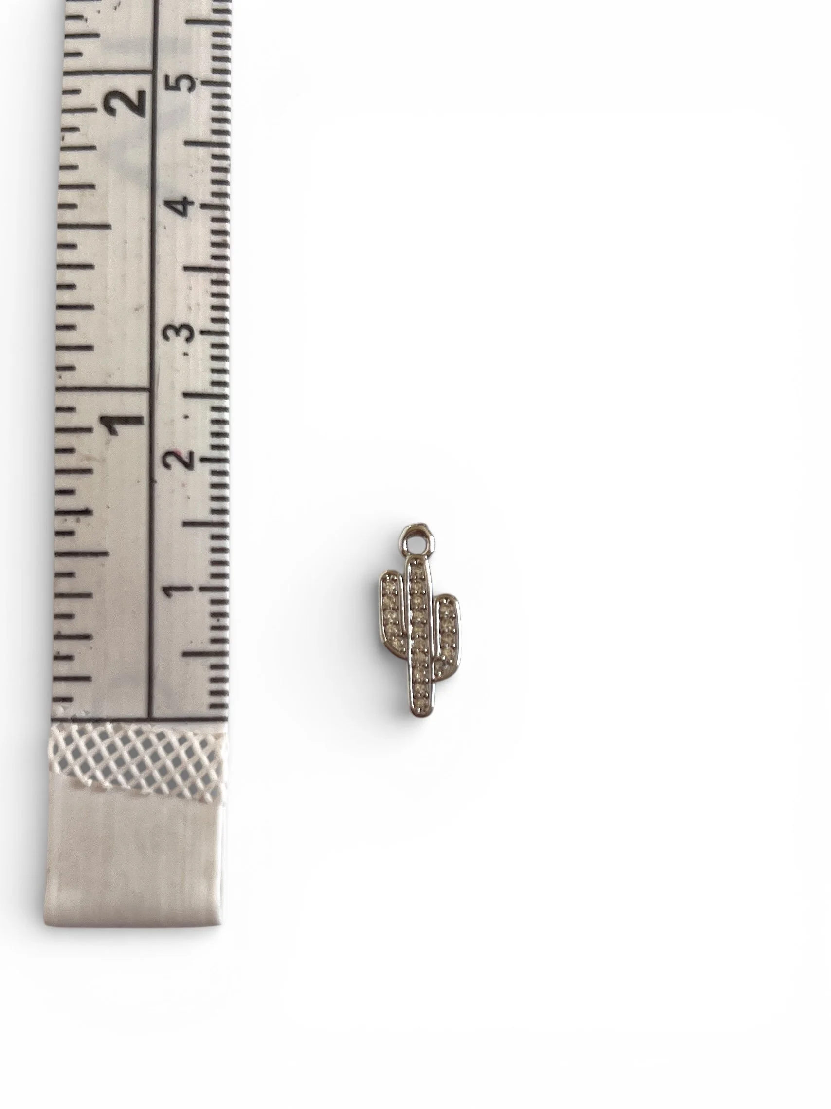 Silver cactus charm with rhinestones