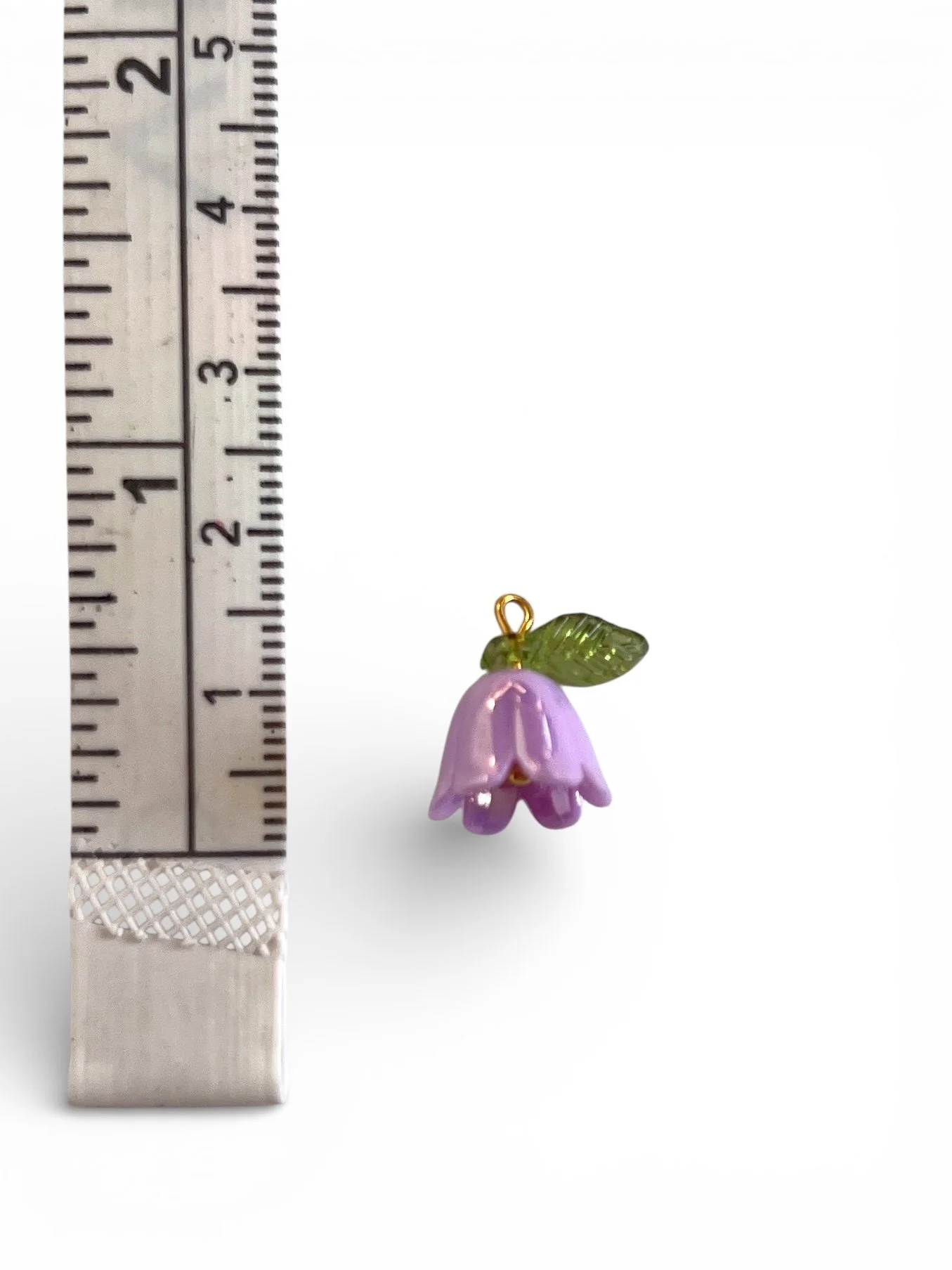Purple bell flower charm with green leaf
