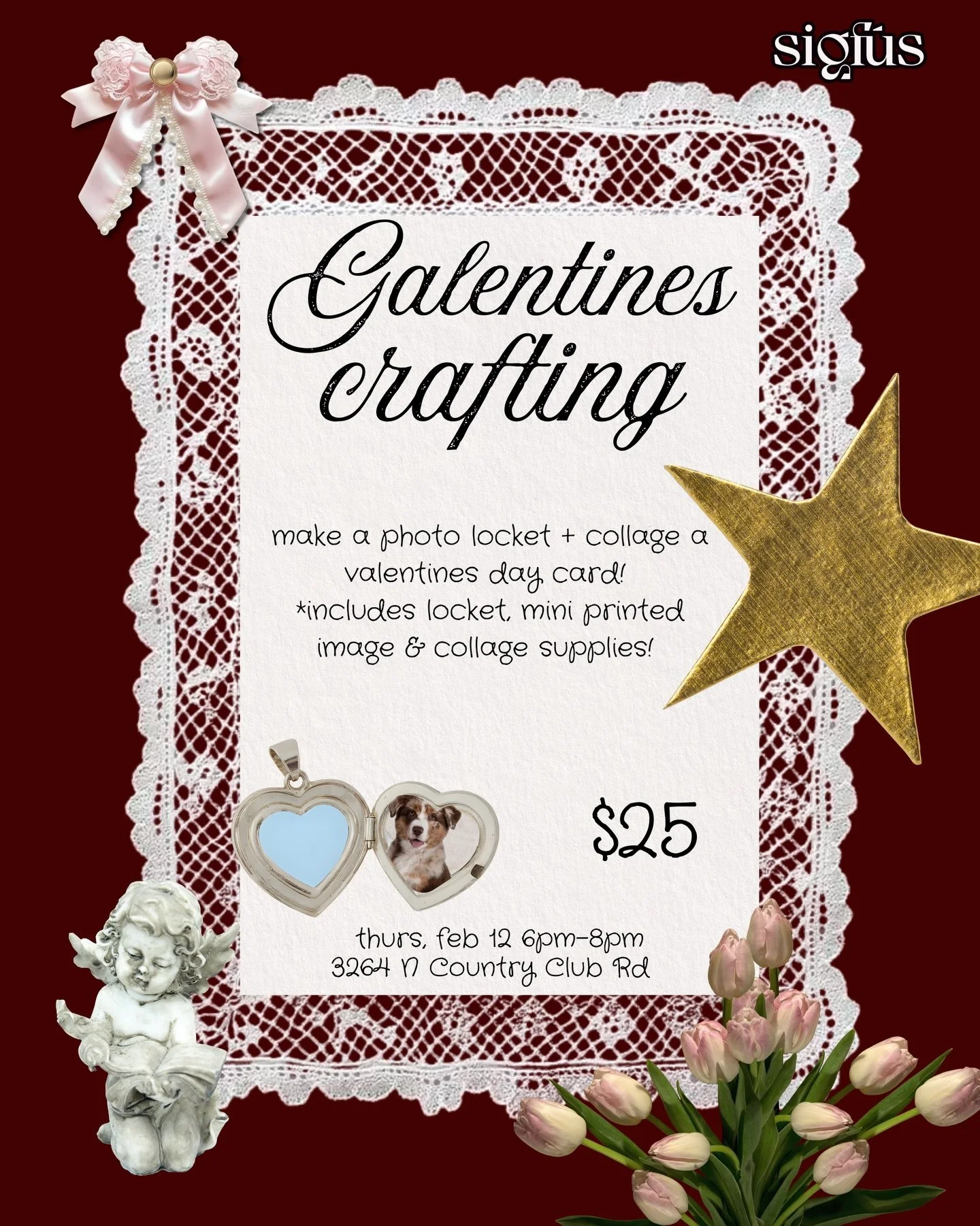 Celebrate Galentine&rsquo;s Day with a cozy, creative night at Sigf&uacute;s Designs in Tucson. This hands-on craft workshop is all about friendship, nostalgia, and making something meaningful with your own two hands.

You&rsquo;ll create:

&bull; On