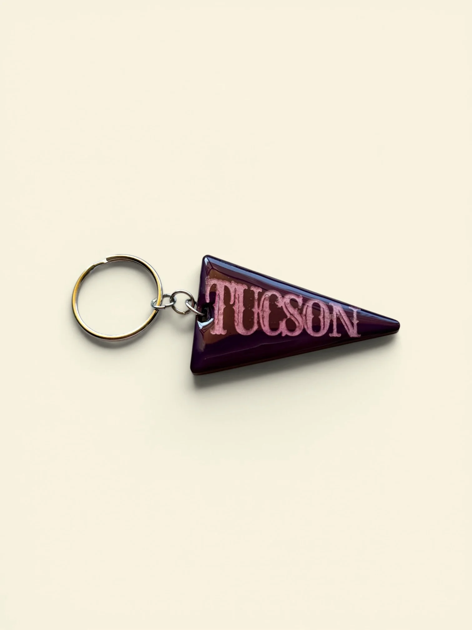 Retro-inspired Arizona and Tucson pennant keychains handmade souvenir accessory set.