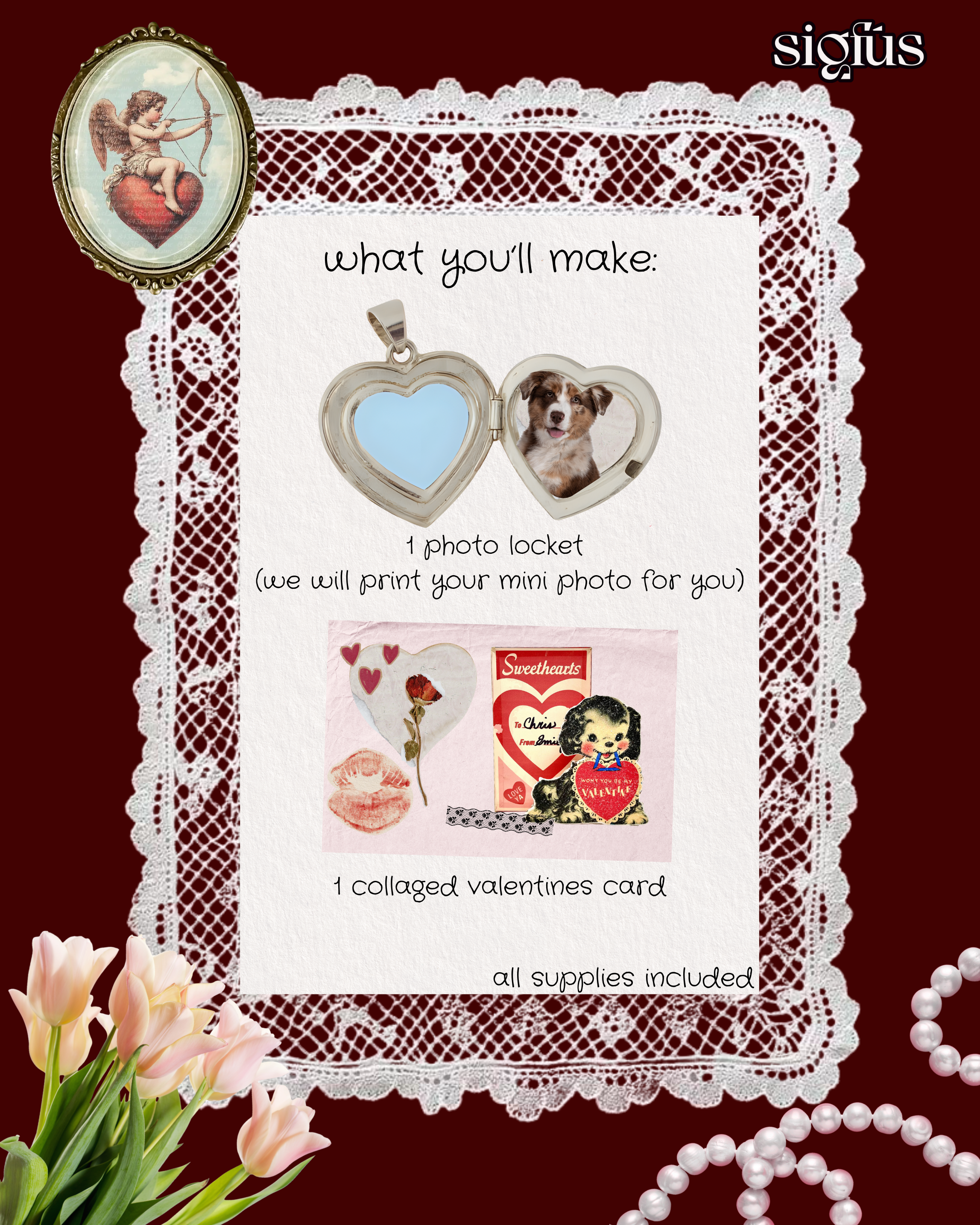 Valentine's Day Craft workshop in Tucson making photo closets and handmade Valentines Cards at Sigfús Designs