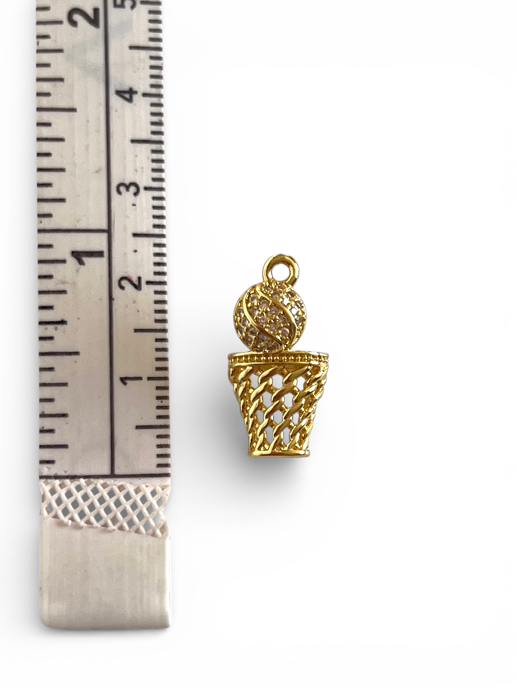 gold basketball and net charm