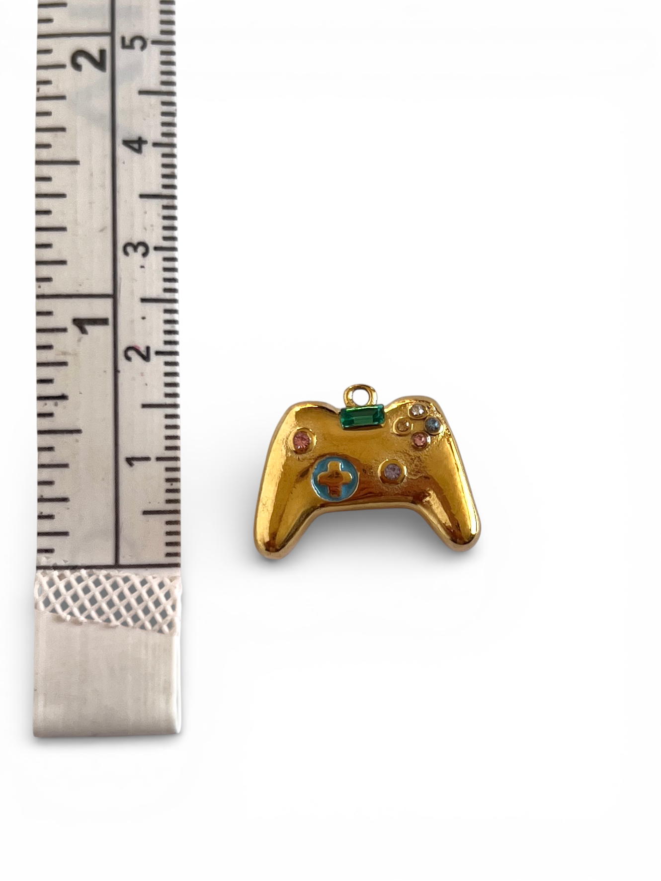 gold and rhinestone video game console charm