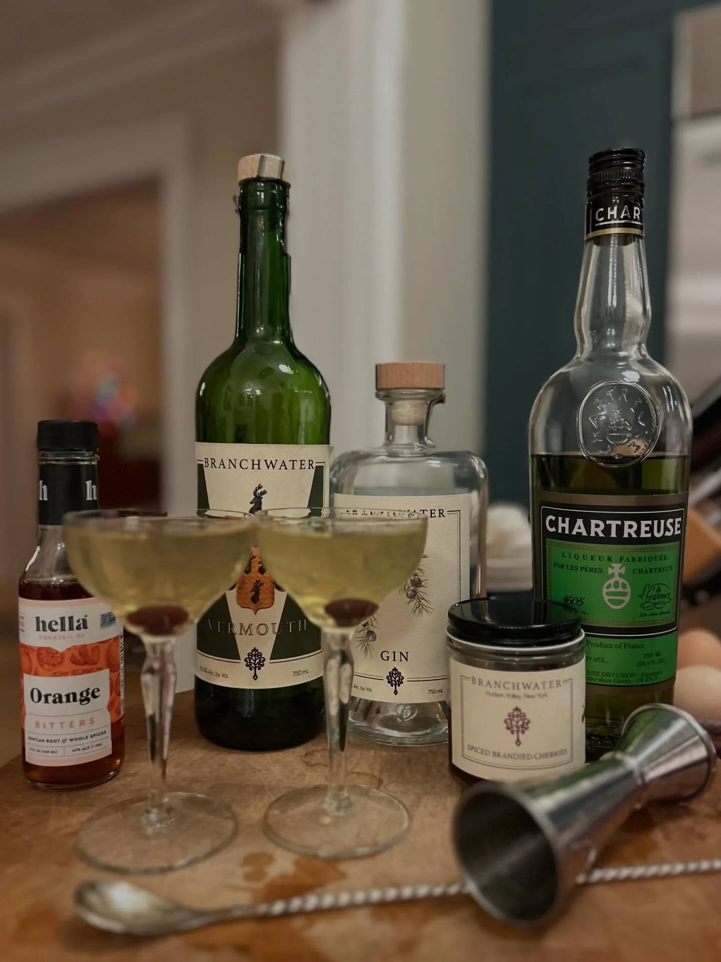 ***Branchwater Bijou Blanc*** (a variation of the classic Bijou cocktail)

1oz Branchwater Gin
1oz Branchwater Dry Vermouth
1oz Green Chartreuse
1 dash Orange bitters

Combine with ice, stir and strain into chilled coup. Garnish with Branchwater Bran