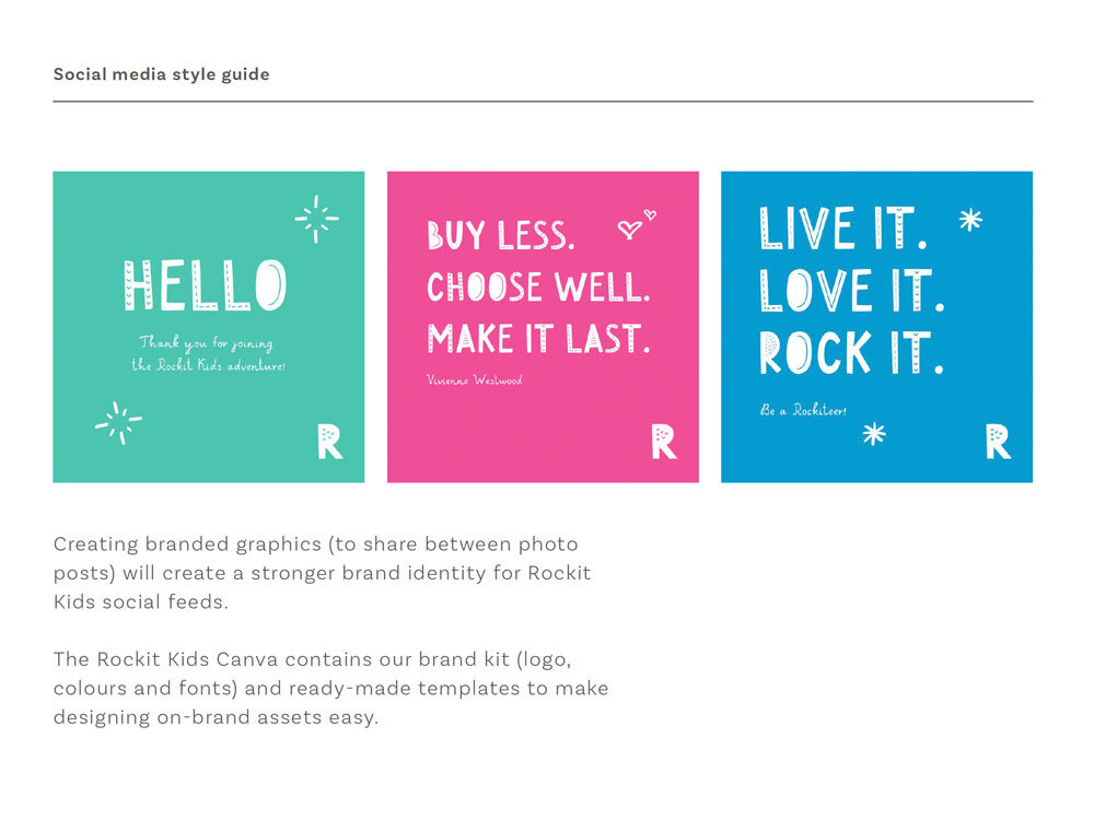 Page from the Social Media Guide within the Brand Guidelines - these templates were put together in Canva so that Holly could create and download branded assets herself.